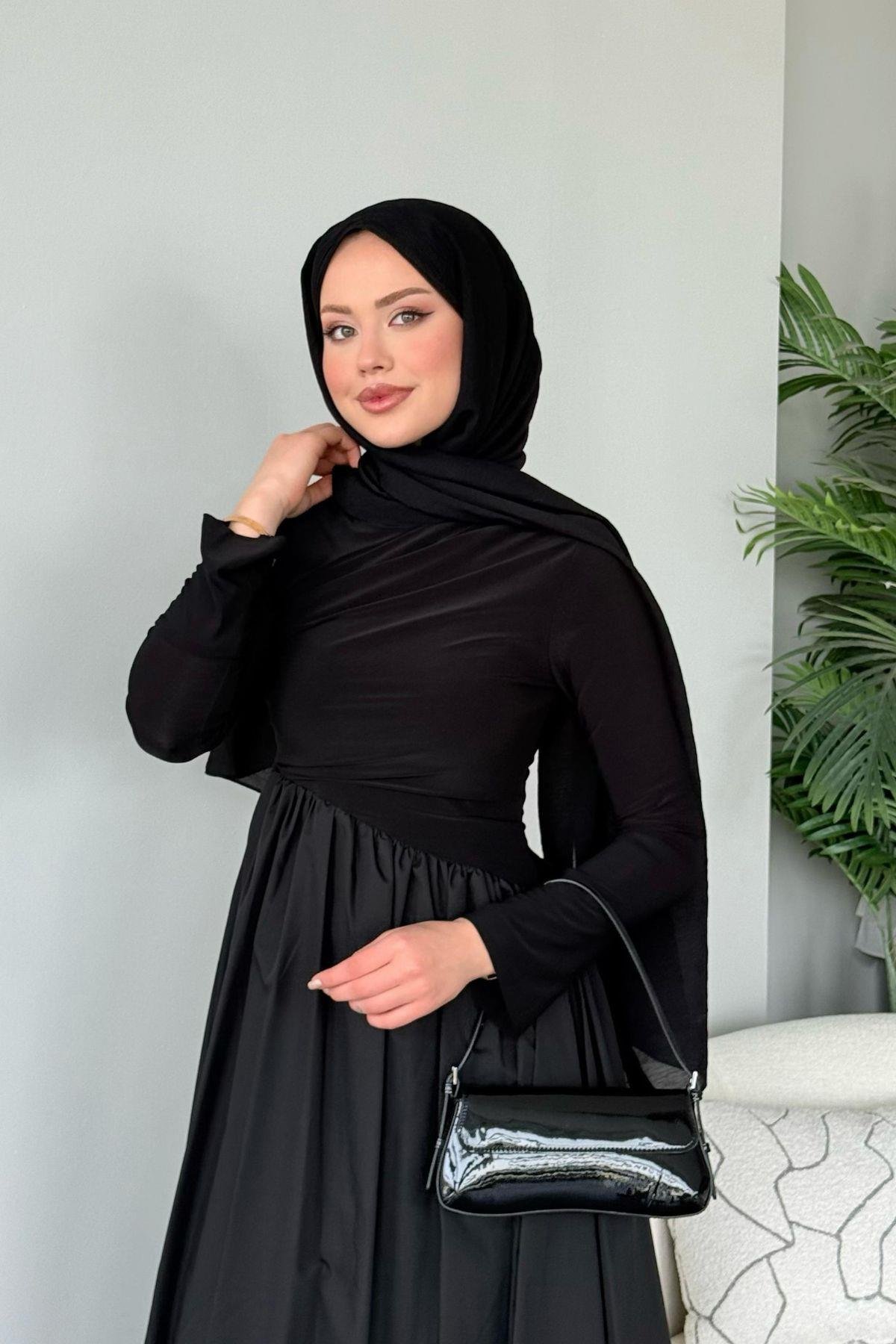 Nigar Garnili Elbise Siyah, Fiyatları Nigar Garnili Elbise Siyah- Haza Moda 