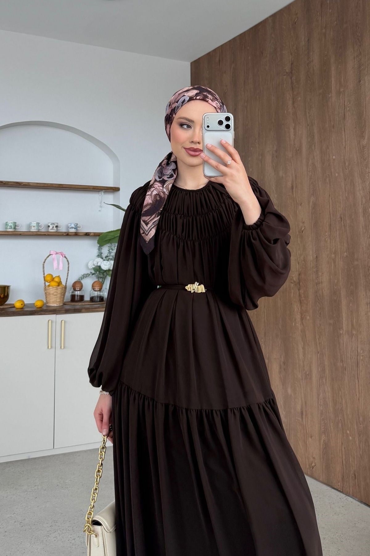 Nilüfer Şifon Elbise Kahve, Fiyatları Nilüfer Şifon Elbise Kahve  | Haza Moda