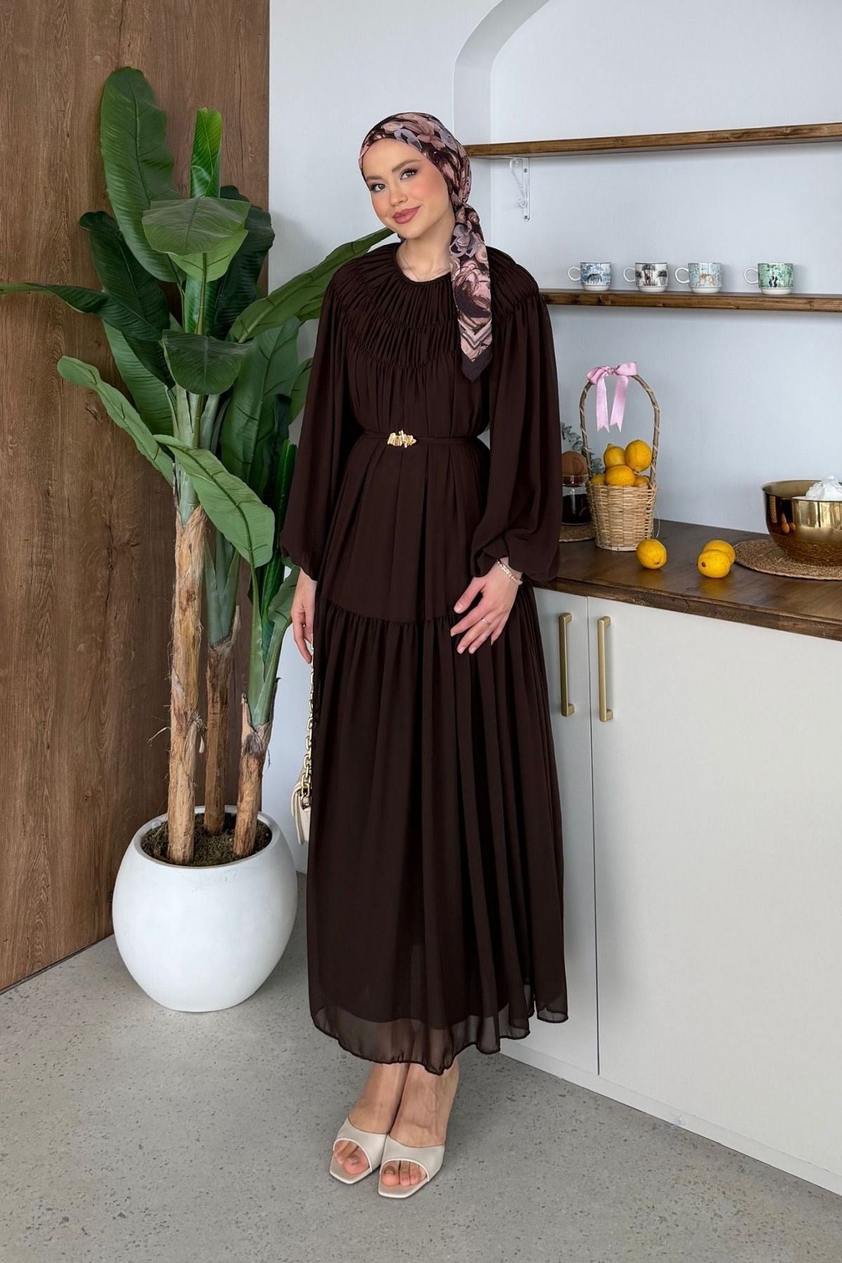 Nilüfer Şifon Elbise Kahve, Fiyatları Nilüfer Şifon Elbise Kahve  | Haza Moda