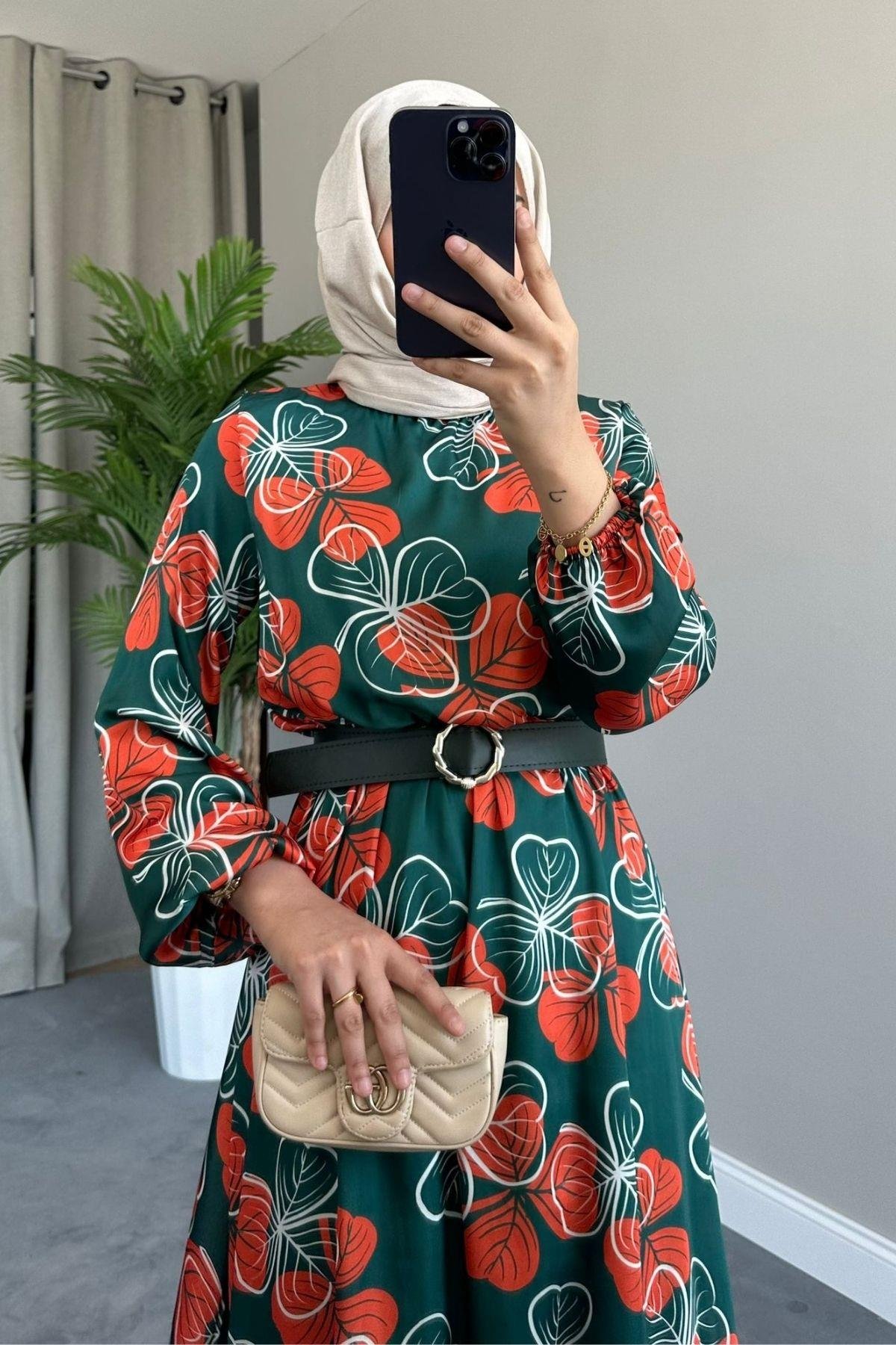 Nisa Çiçekli Elbise Yeşil, Fiyatları 