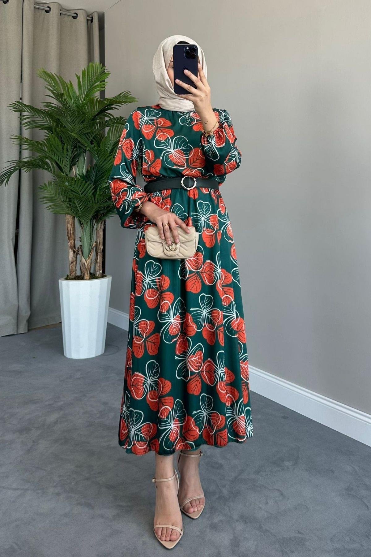 Nisa Çiçekli Elbise Yeşil, Fiyatları 