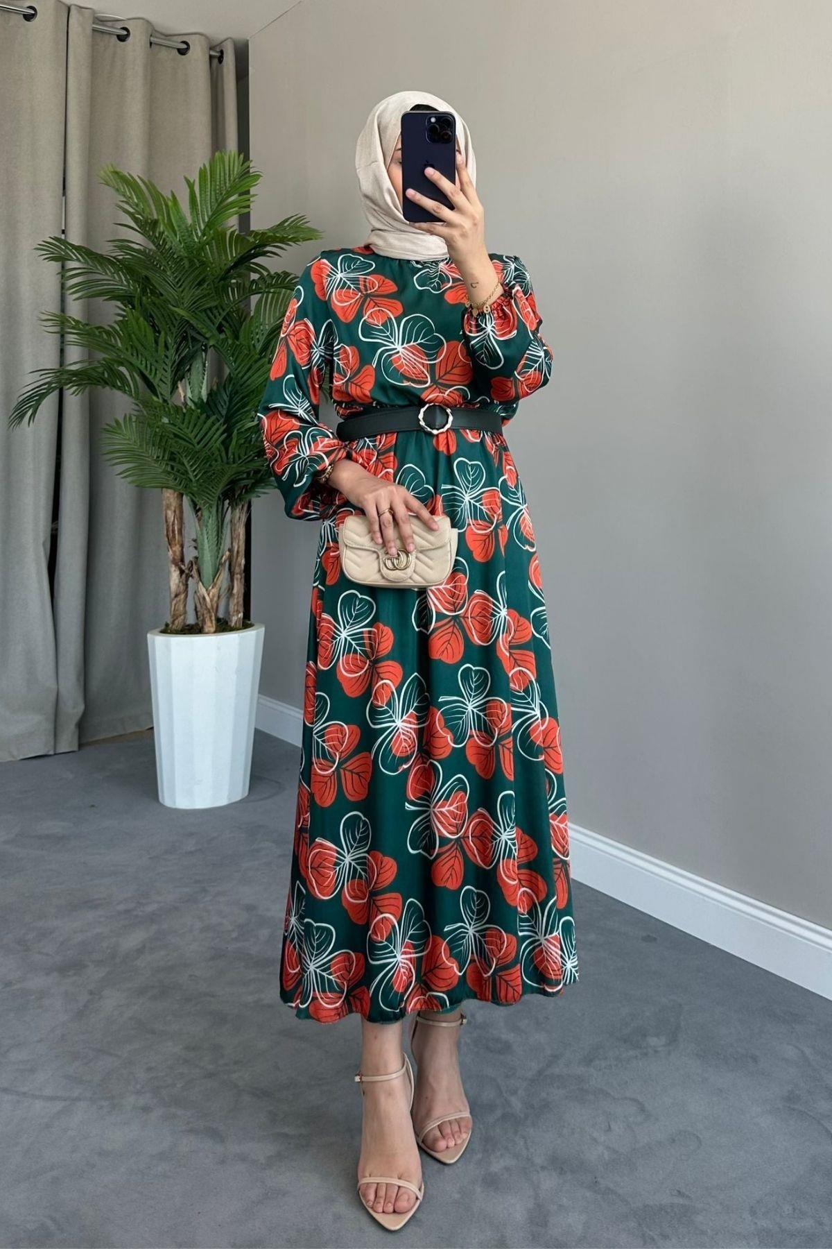 Nisa Çiçekli Elbise Yeşil, Fiyatları 