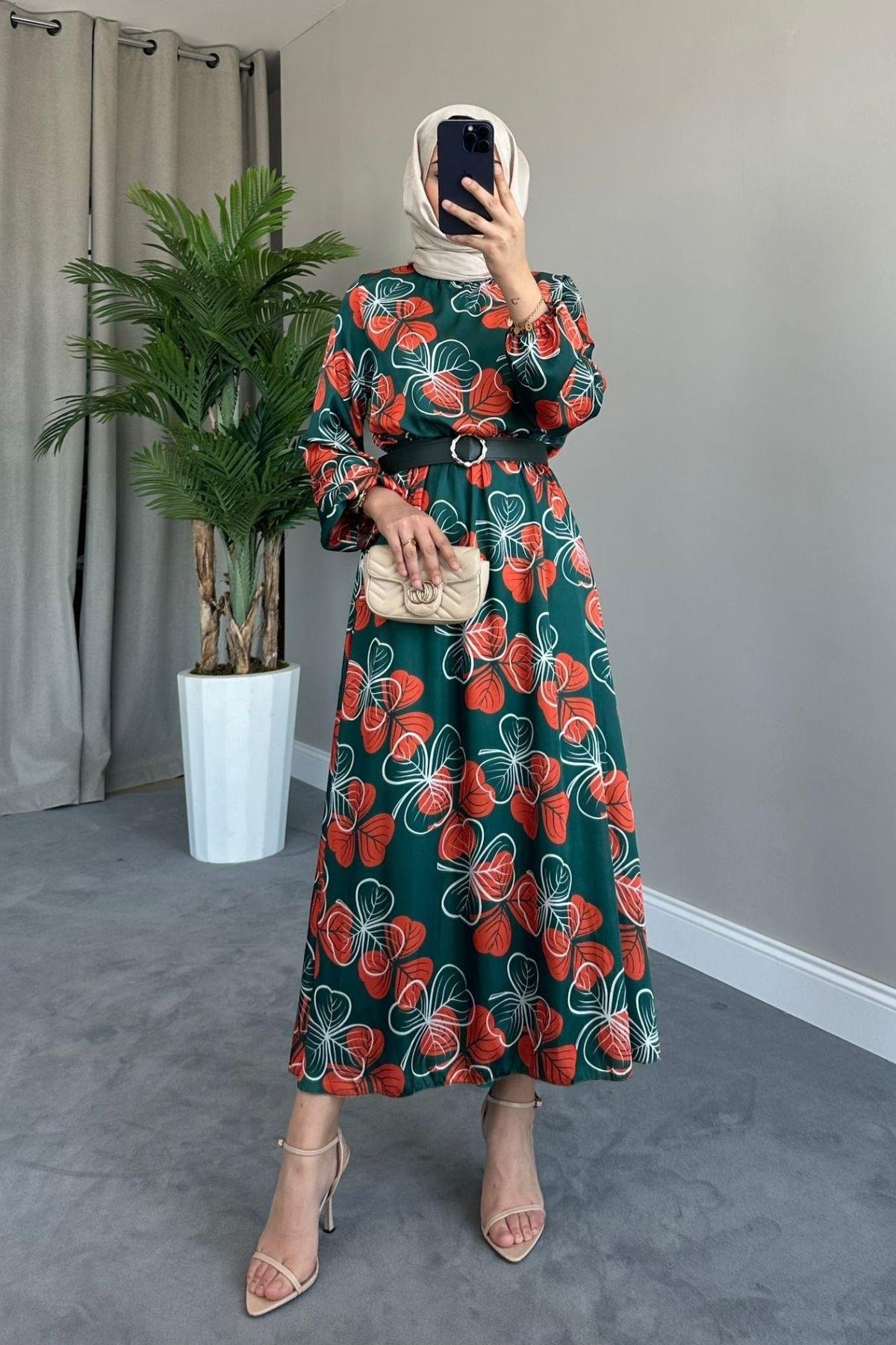 Nisa Çiçekli Elbise Yeşil, Fiyatları 