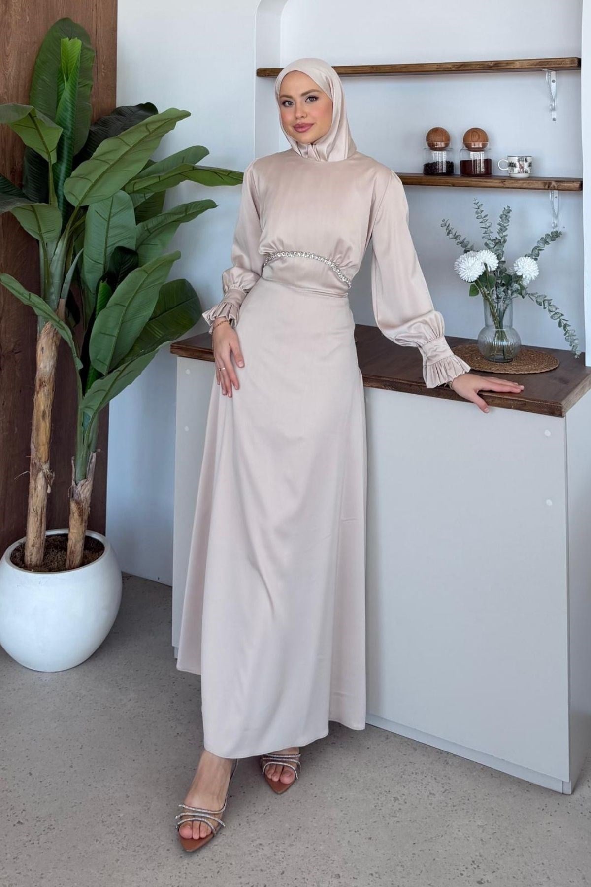 Nota Taşlı Abiye Bej, Fiyatları Nota Taşlı Abiye Bej| Haza Moda