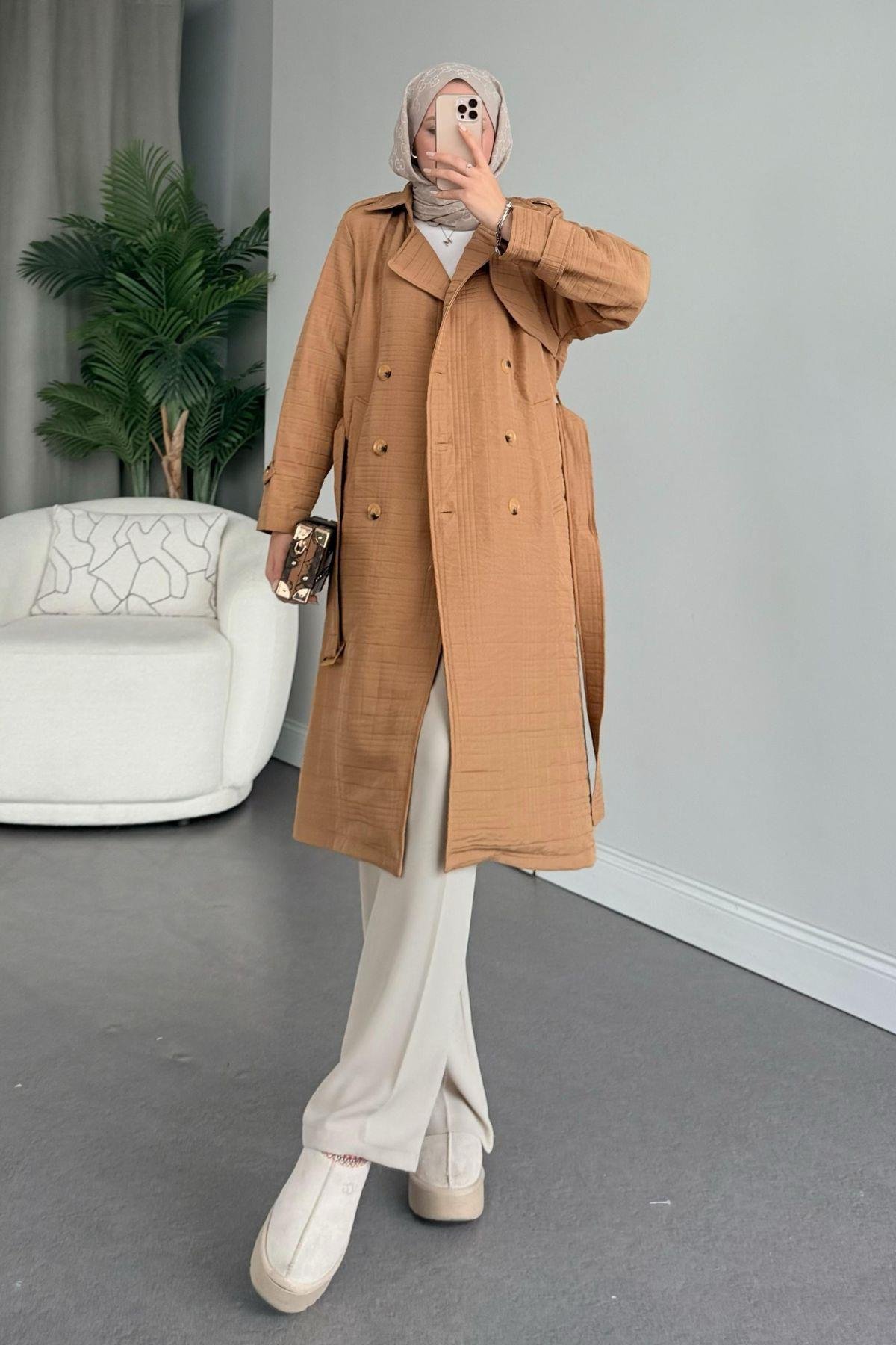 Noure Kapitone Trenç Camel, Fiyatları 