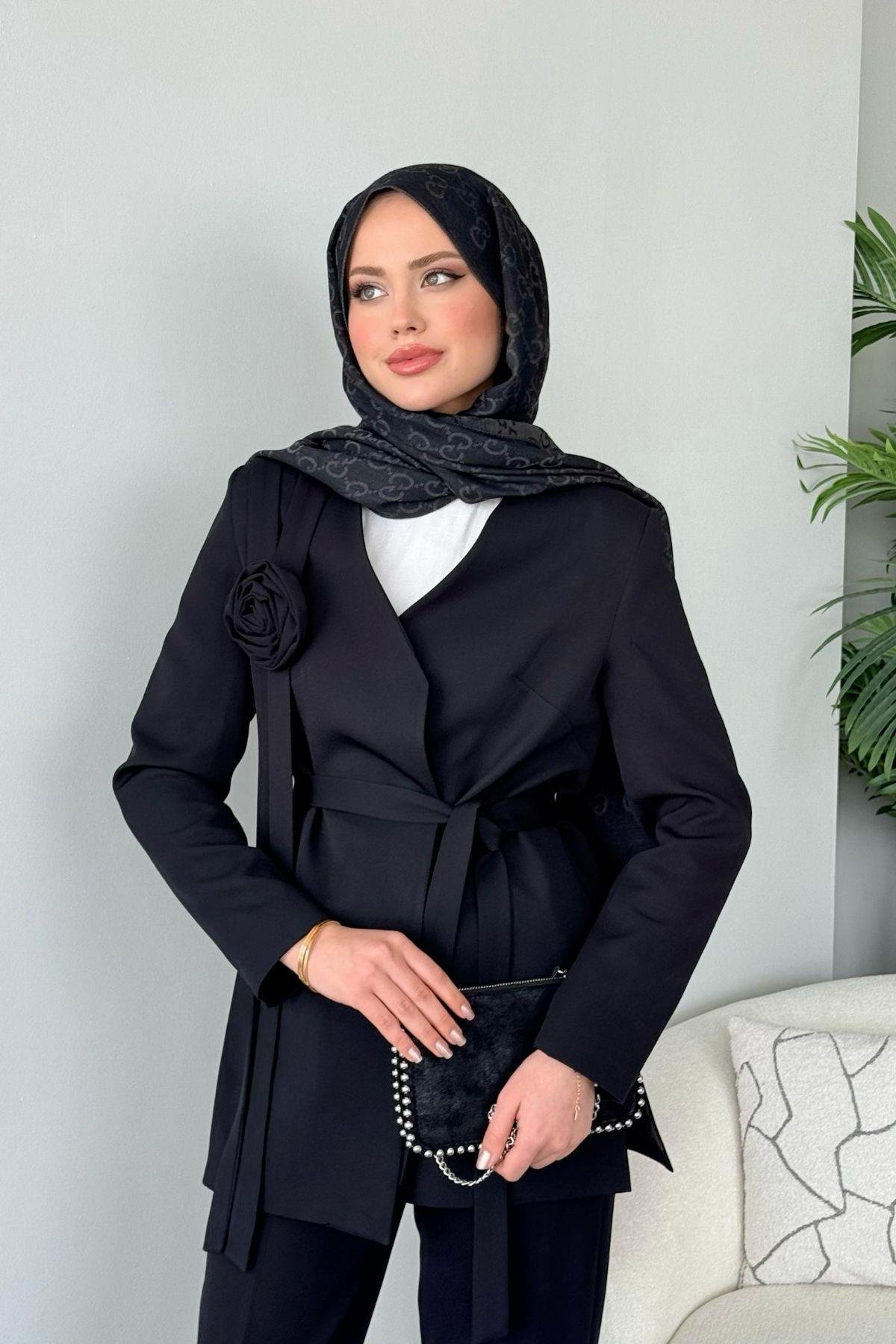 Nudes Güllü Takım Siyah, Fiyatları Nudes Güllü Takım Siyah - Haza Moda 