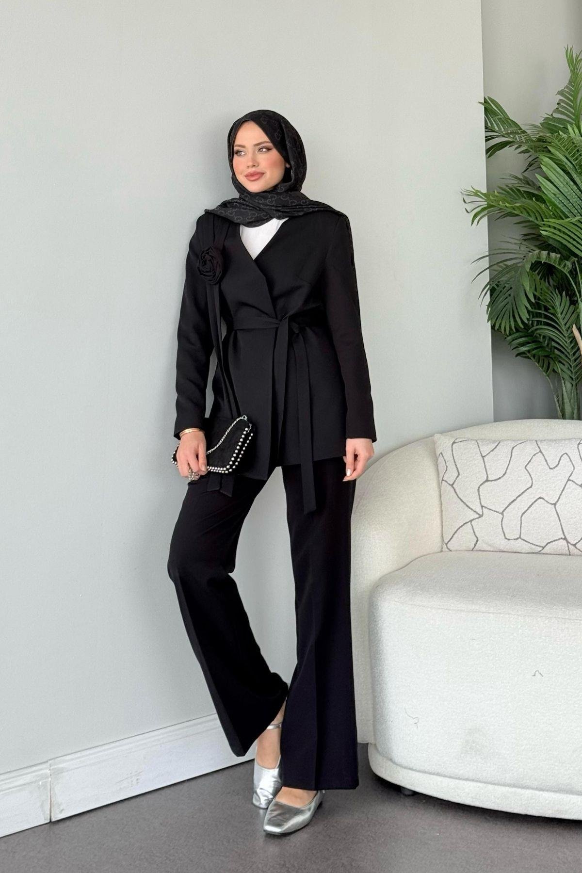 Nudes Güllü Takım Siyah, Fiyatları Nudes Güllü Takım Siyah - Haza Moda 