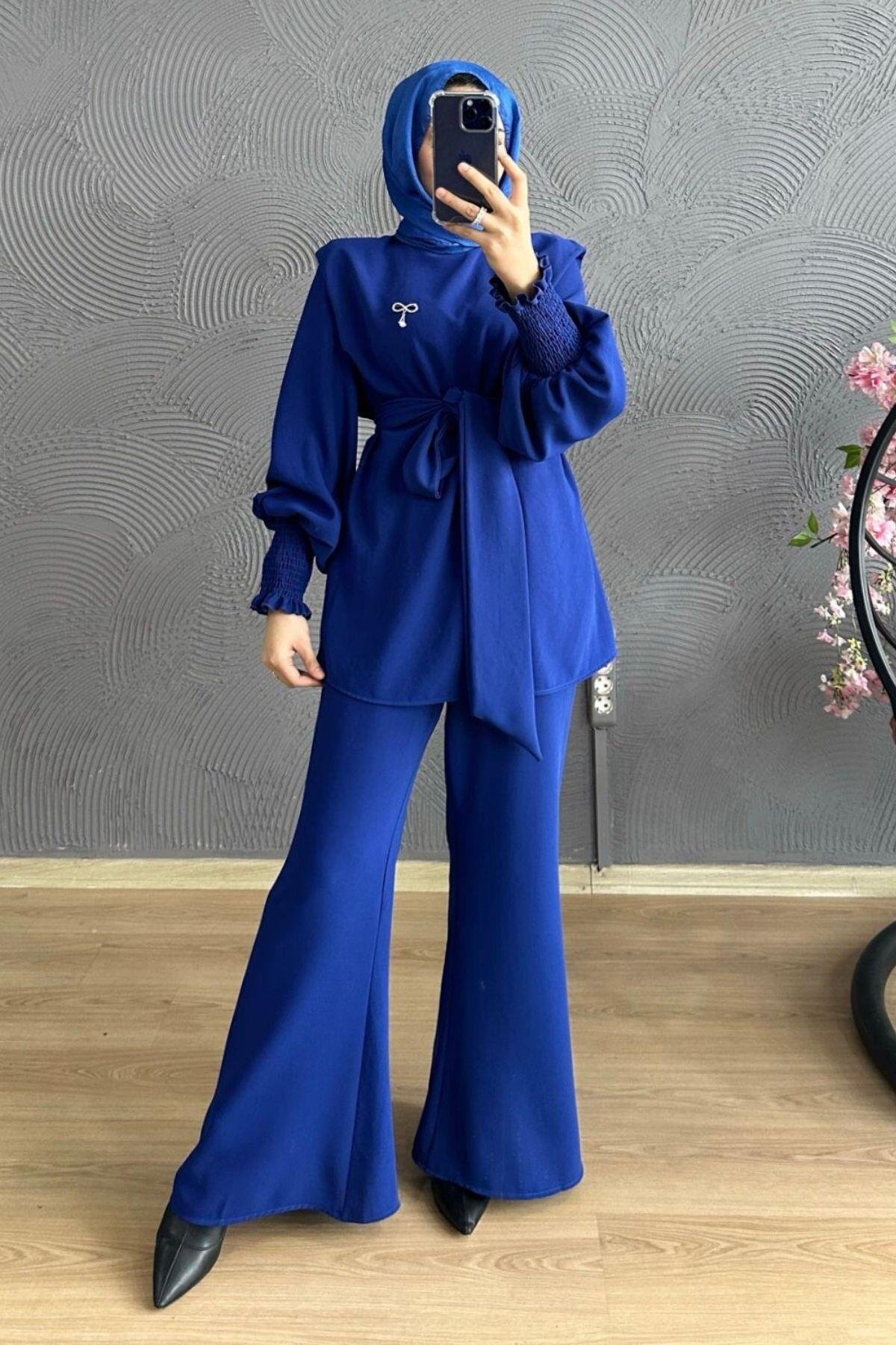 Omzu Vatkalı Takım Saks, Fiyatları Omzu Vatkalı Takım Saks – Haza Moda | Tesettür Giyim