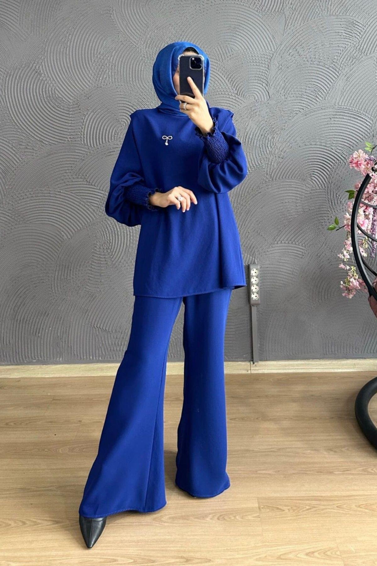 Omzu Vatkalı Takım Saks, Fiyatları Omzu Vatkalı Takım Saks – Haza Moda | Tesettür Giyim