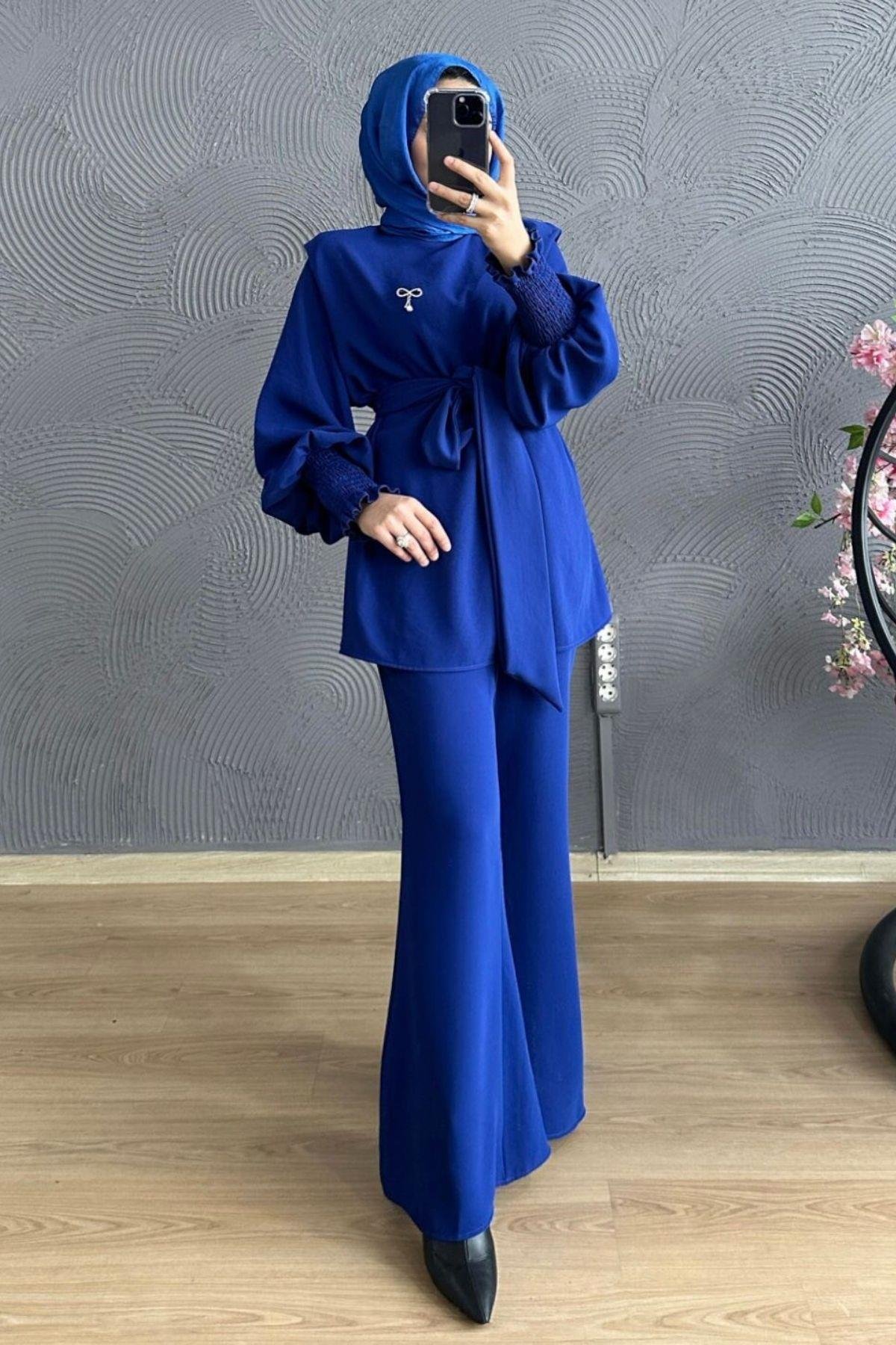 Omzu Vatkalı Takım Saks, Fiyatları Omzu Vatkalı Takım Saks – Haza Moda | Tesettür Giyim