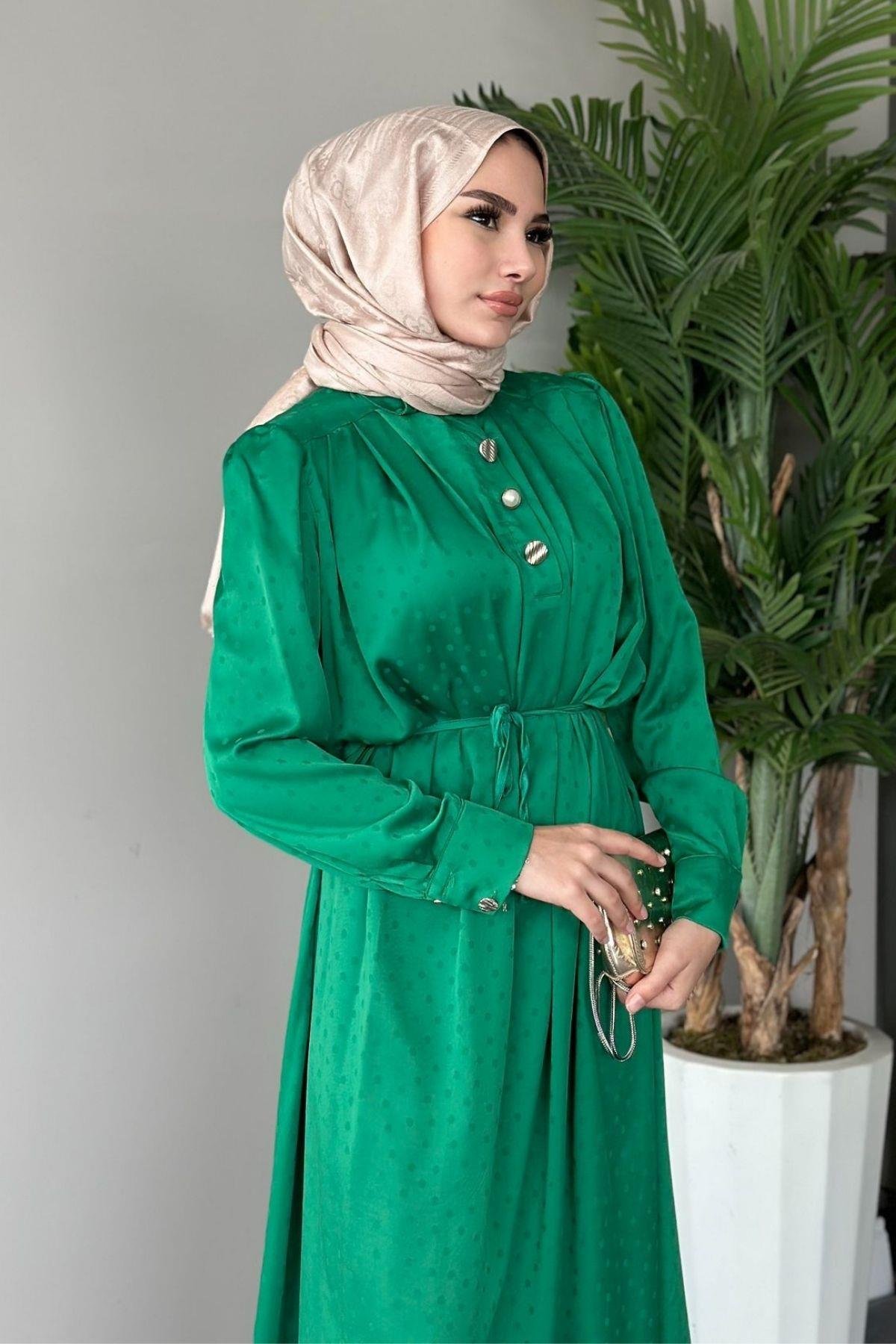 Önden Düğmeli Elbise Yeşil, Fiyatları 