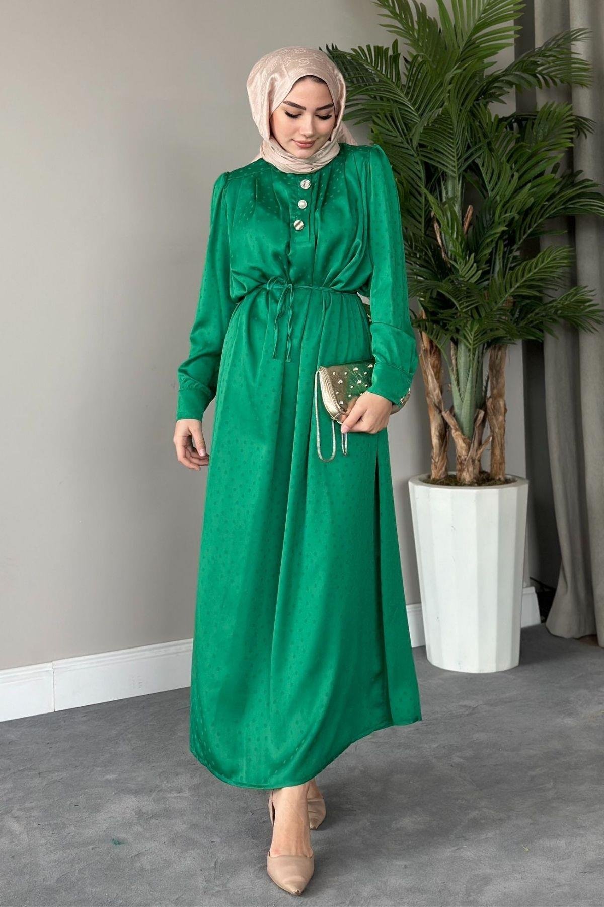 Önden Düğmeli Elbise Yeşil, Fiyatları 