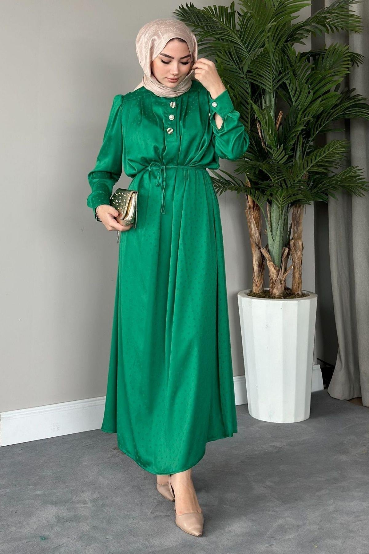 Önden Düğmeli Elbise Yeşil, Fiyatları 