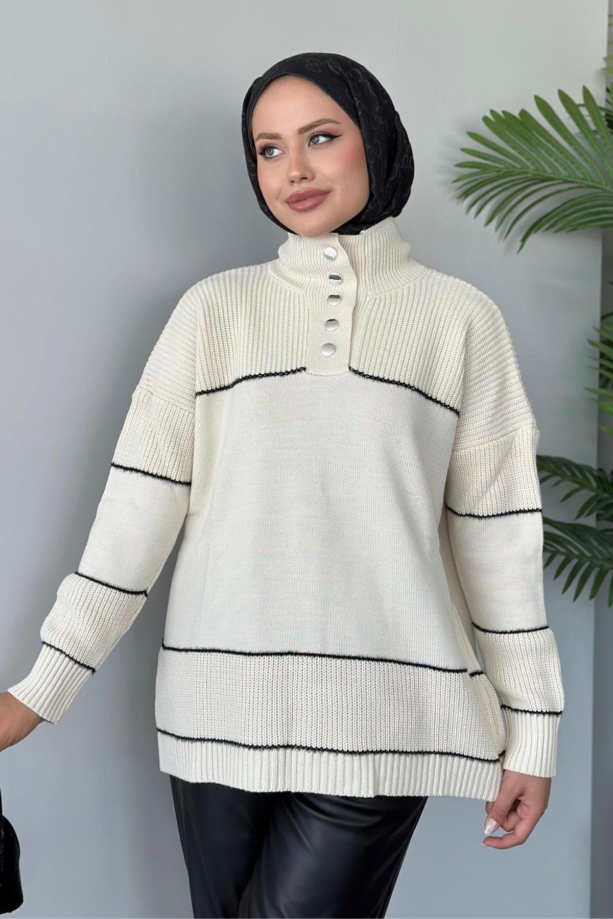 Önden Düğmeli Örme Triko Tunik Ekru, Fiyatları 