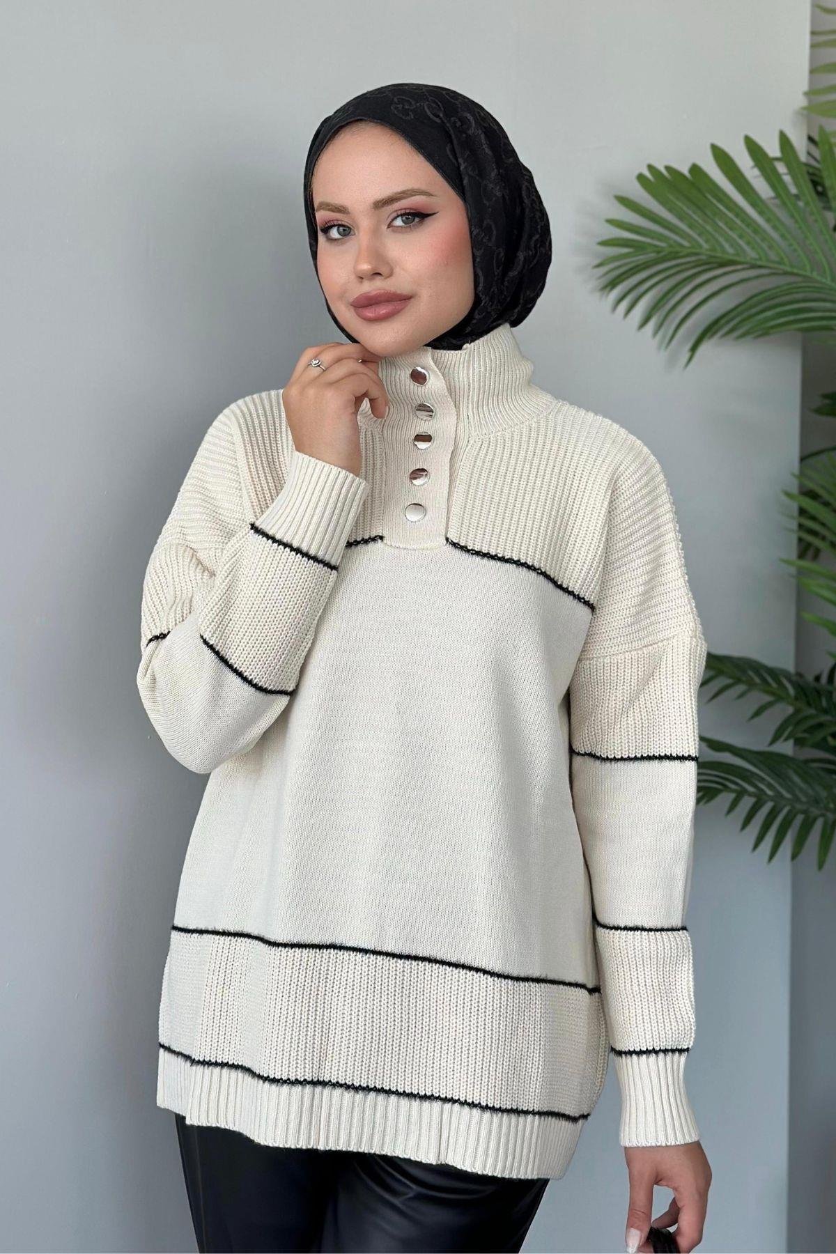 Önden Düğmeli Örme Triko Tunik Ekru, Fiyatları 