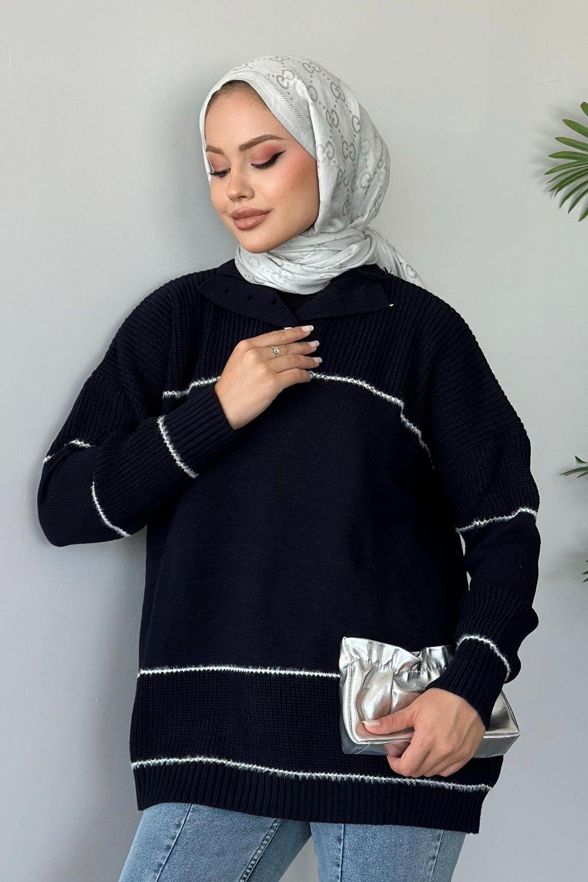 Önden Düğmeli Örme Triko Tunik Lacivert, Fiyatları 