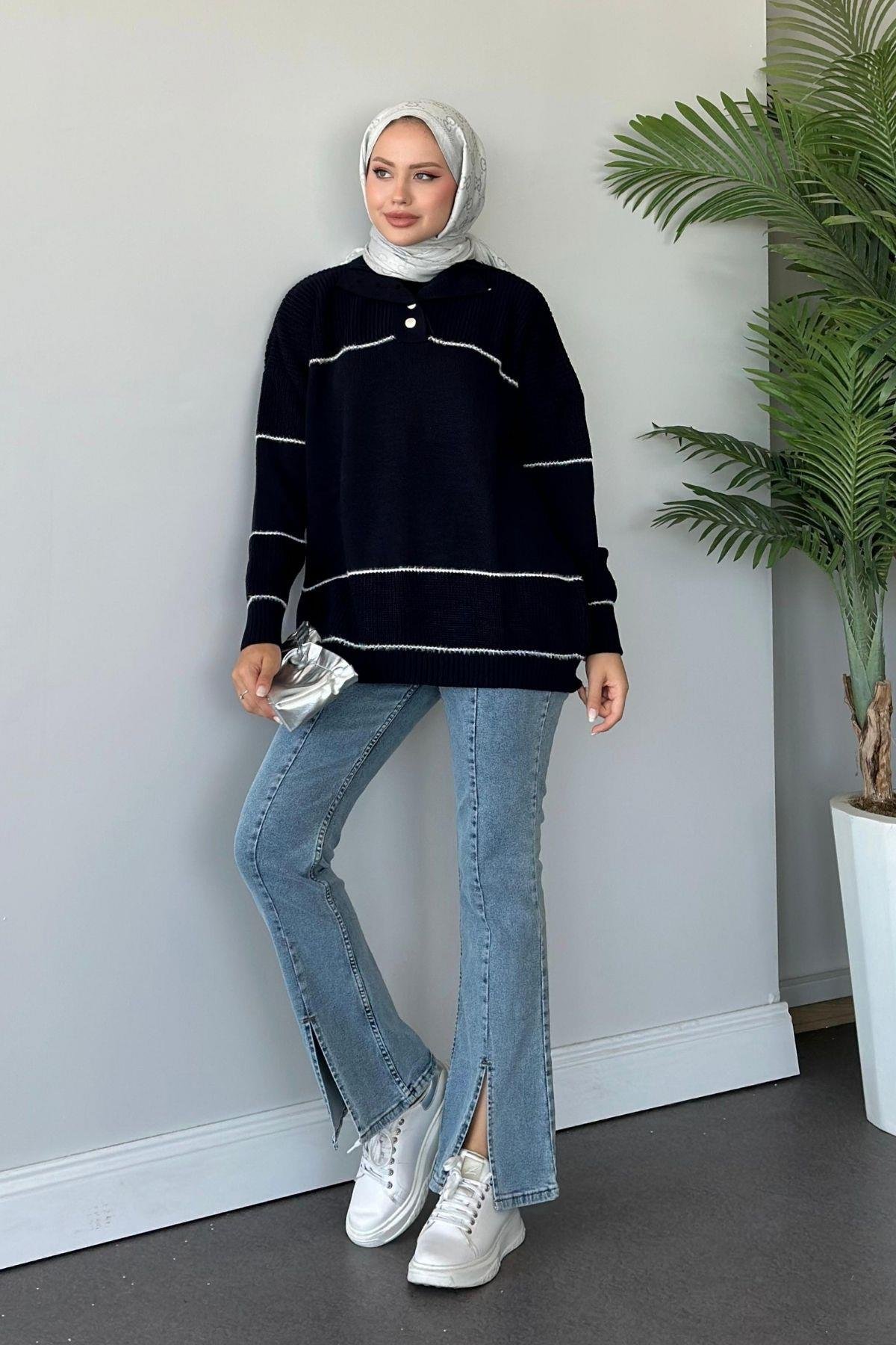 Önden Düğmeli Örme Triko Tunik Lacivert, Fiyatları 