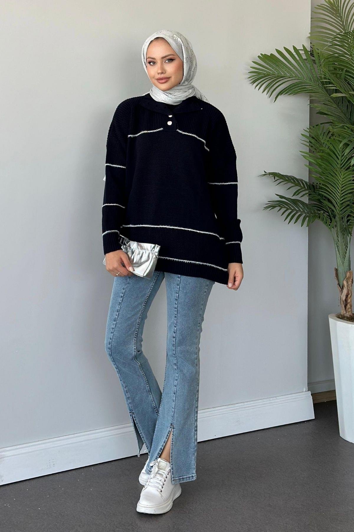 Önden Düğmeli Örme Triko Tunik Lacivert, Fiyatları 