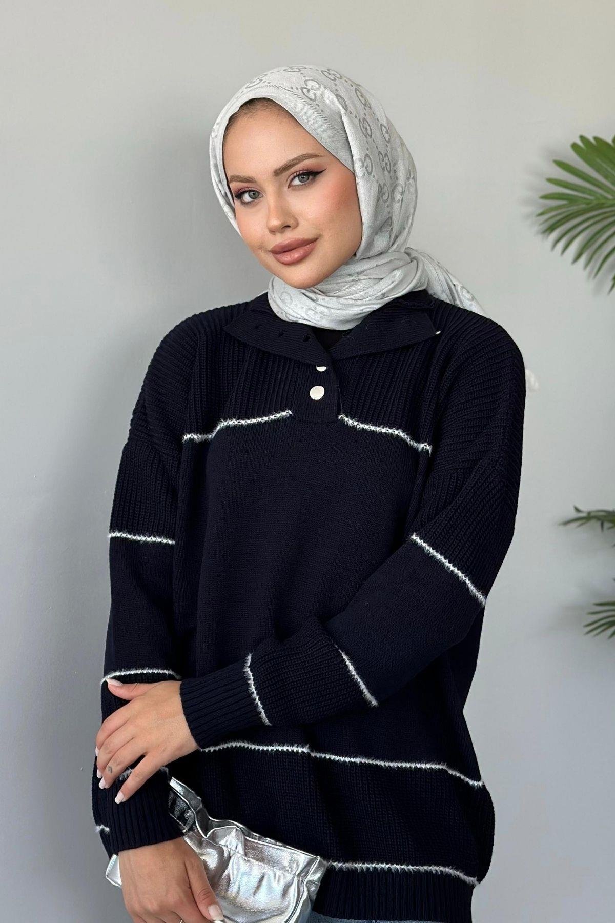 Önden Düğmeli Örme Triko Tunik Lacivert, Fiyatları 