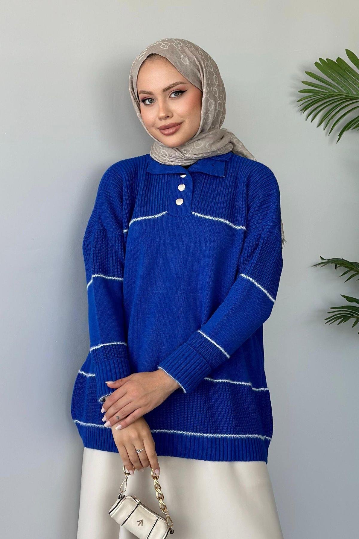 Önden Düğmeli Örme Triko Tunik Saks, Fiyatları 