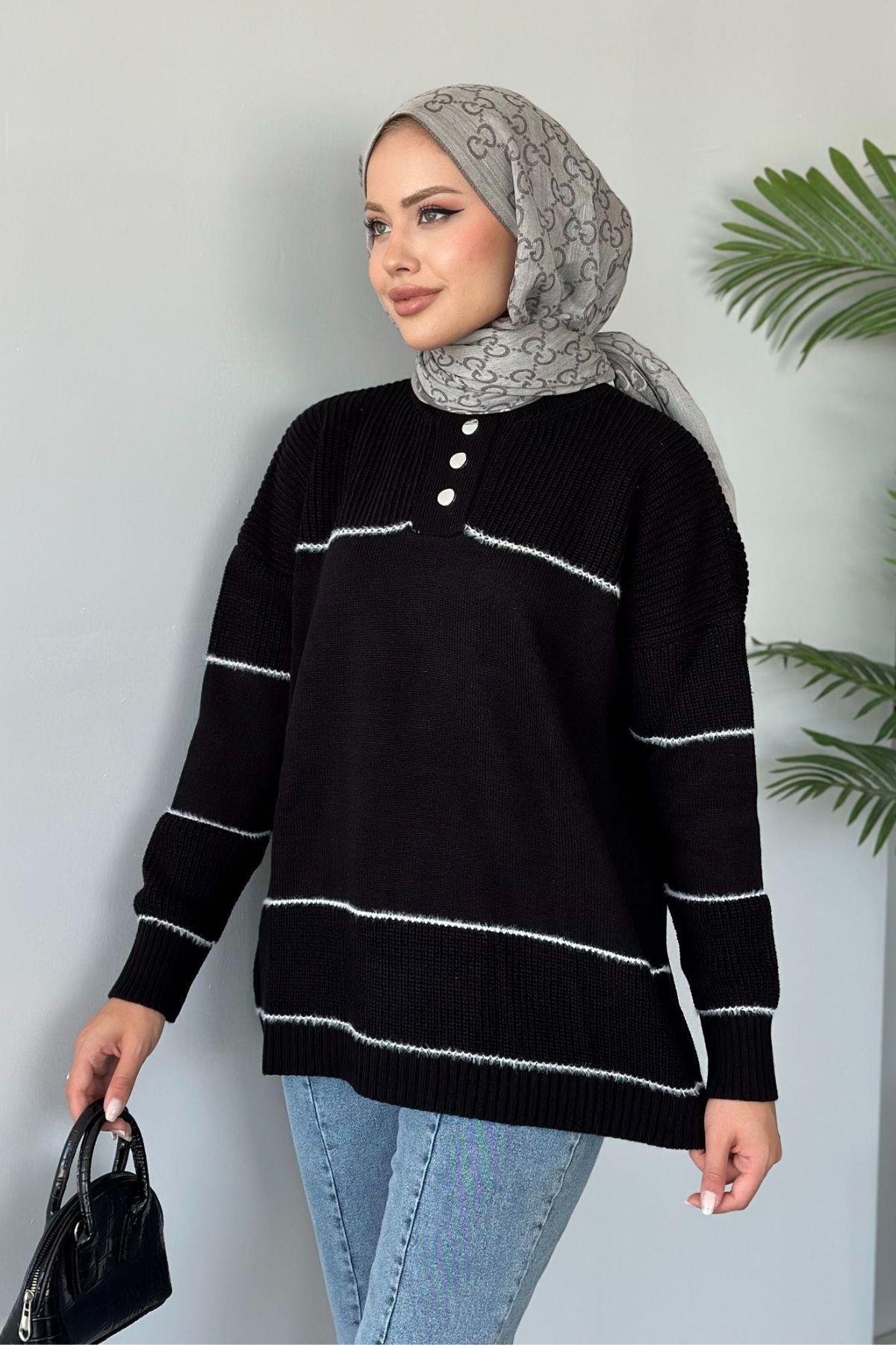 Önden Düğmeli Örme Triko Tunik Siyah, Fiyatları 