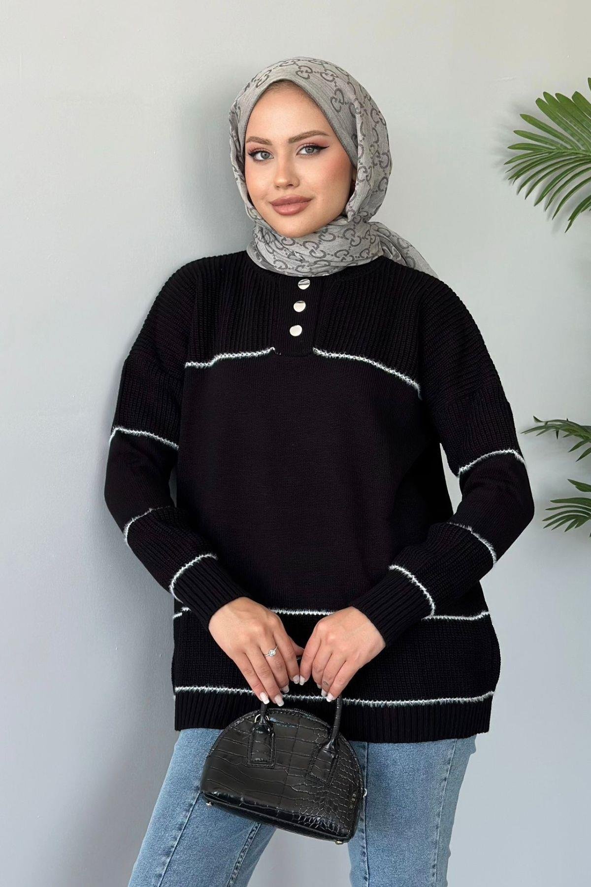 Önden Düğmeli Örme Triko Tunik Siyah, Fiyatları 