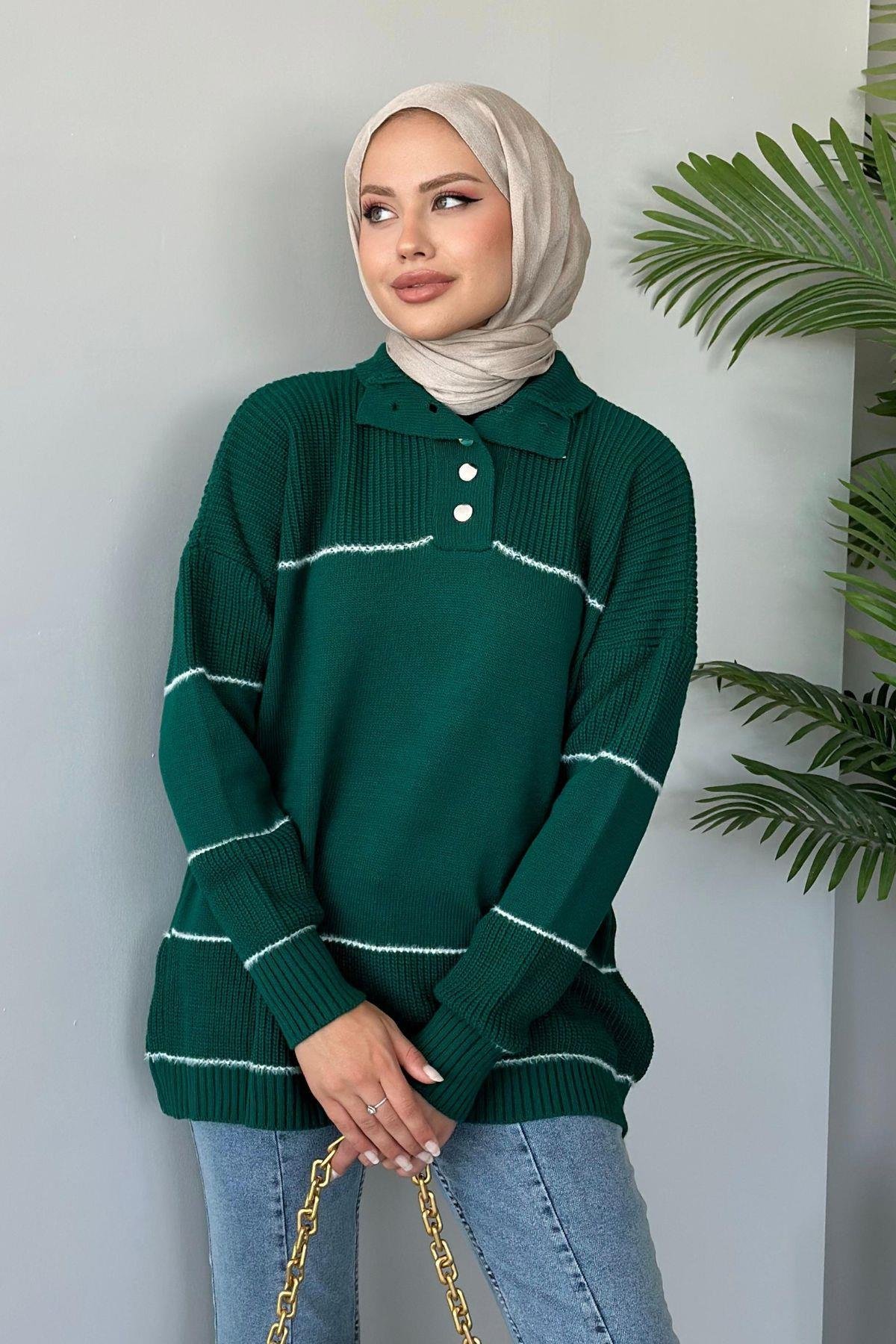 Önden Düğmeli Örme Triko Tunik Zümrüt, Fiyatları 