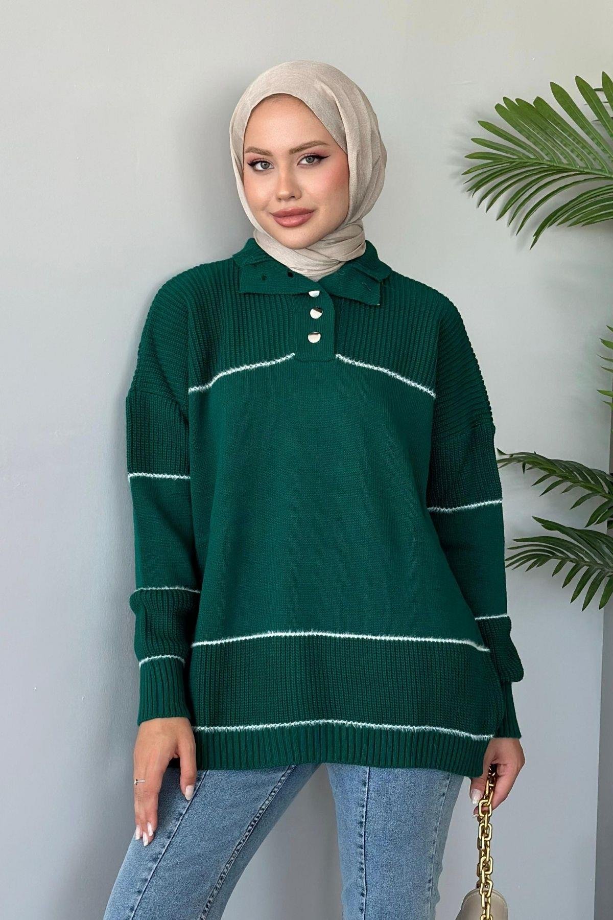 Önden Düğmeli Örme Triko Tunik Zümrüt, Fiyatları 