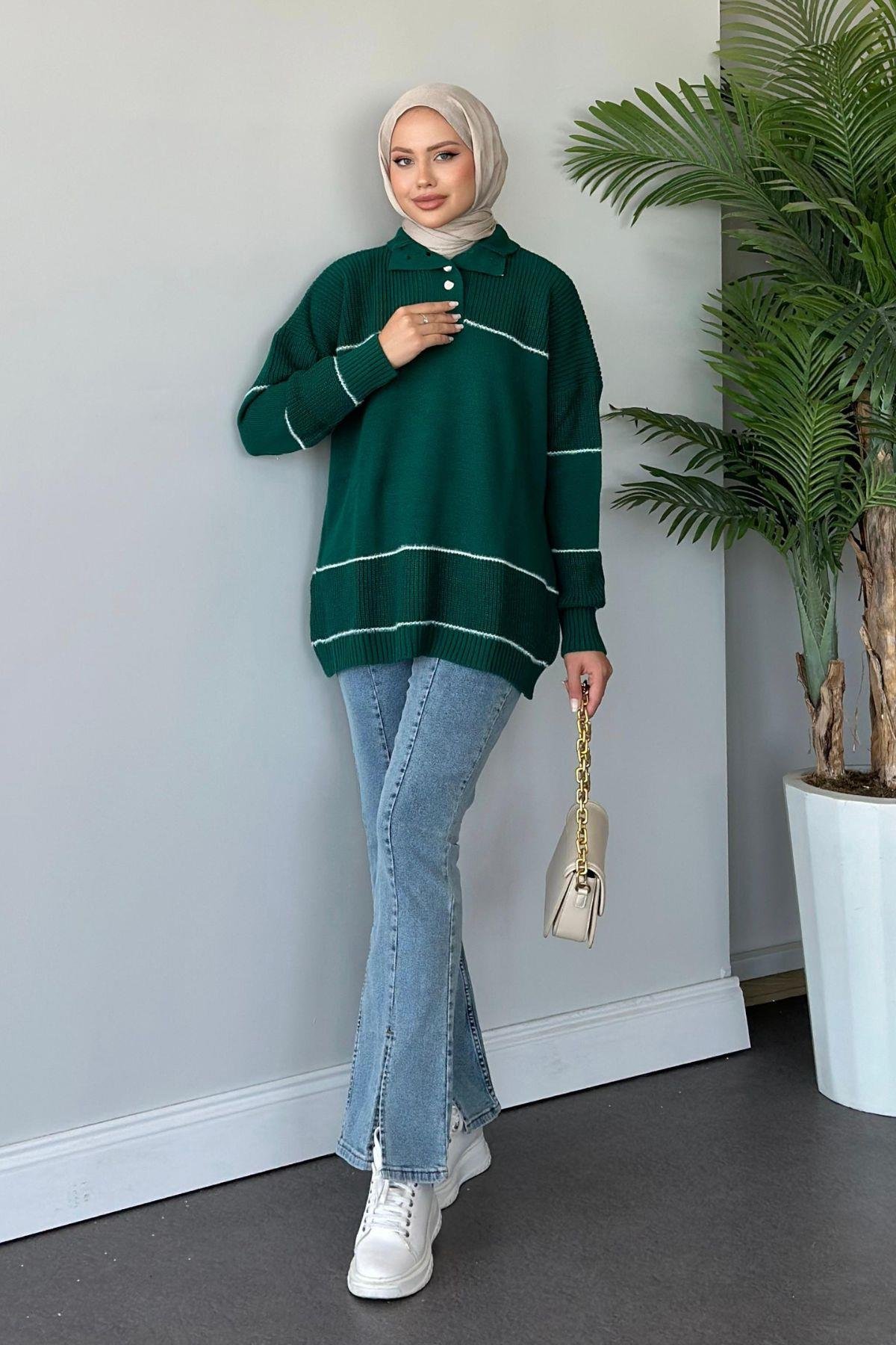 Önden Düğmeli Örme Triko Tunik Zümrüt, Fiyatları 