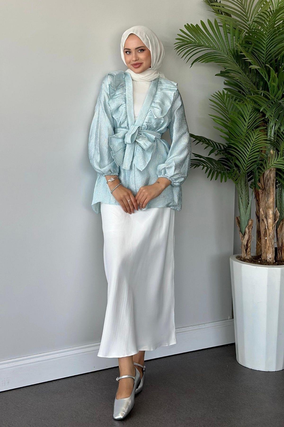 Önü Fırfırlı Kimono Mavi, Fiyatları 