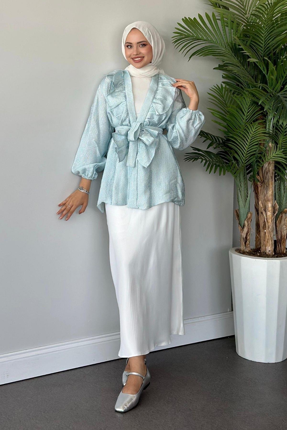 Önü Fırfırlı Kimono Mavi, Fiyatları 