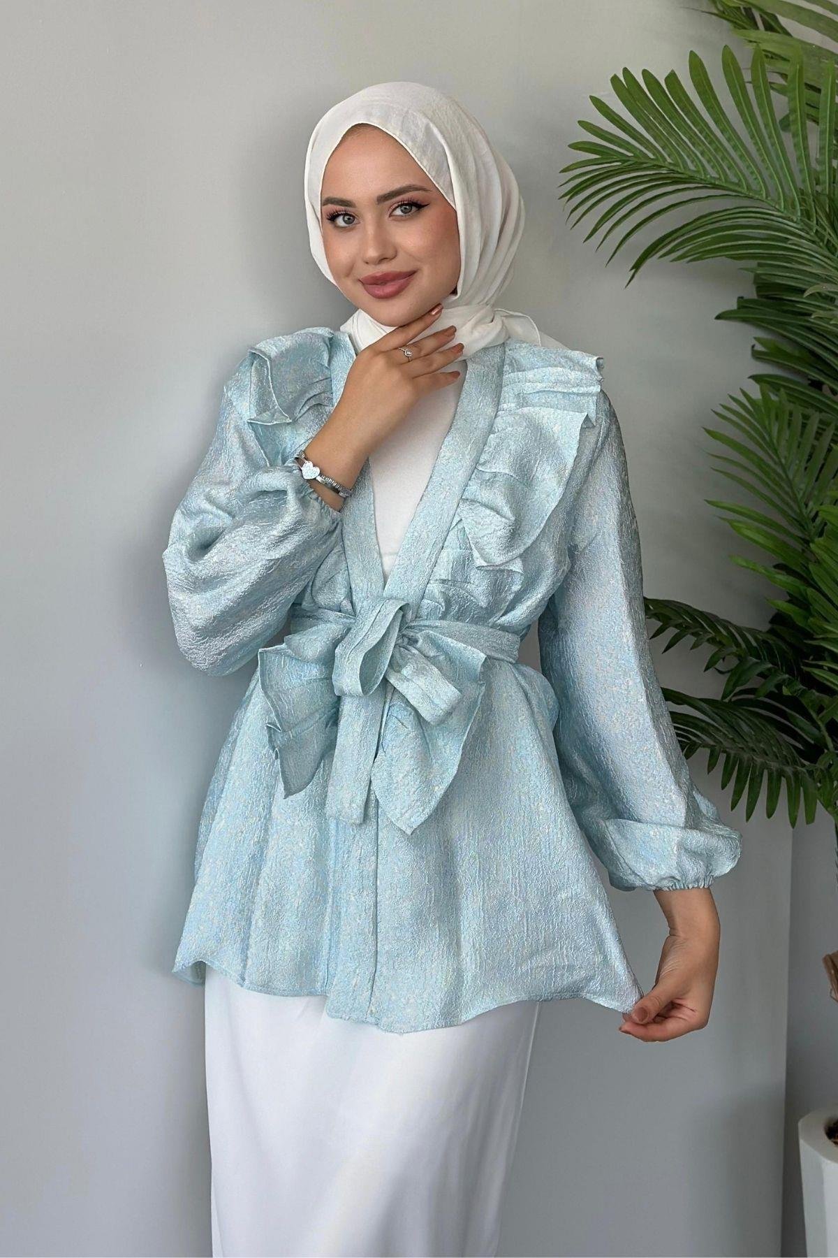 Önü Fırfırlı Kimono Mavi, Fiyatları 