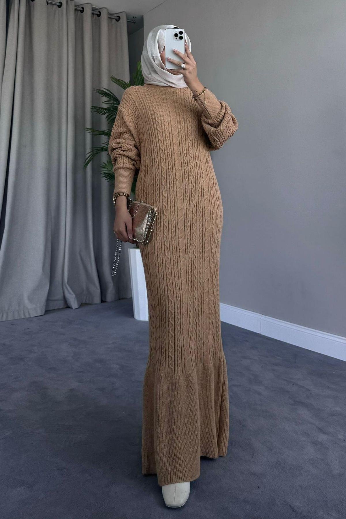 Örgü Triko Elbise Camel, Fiyatları 