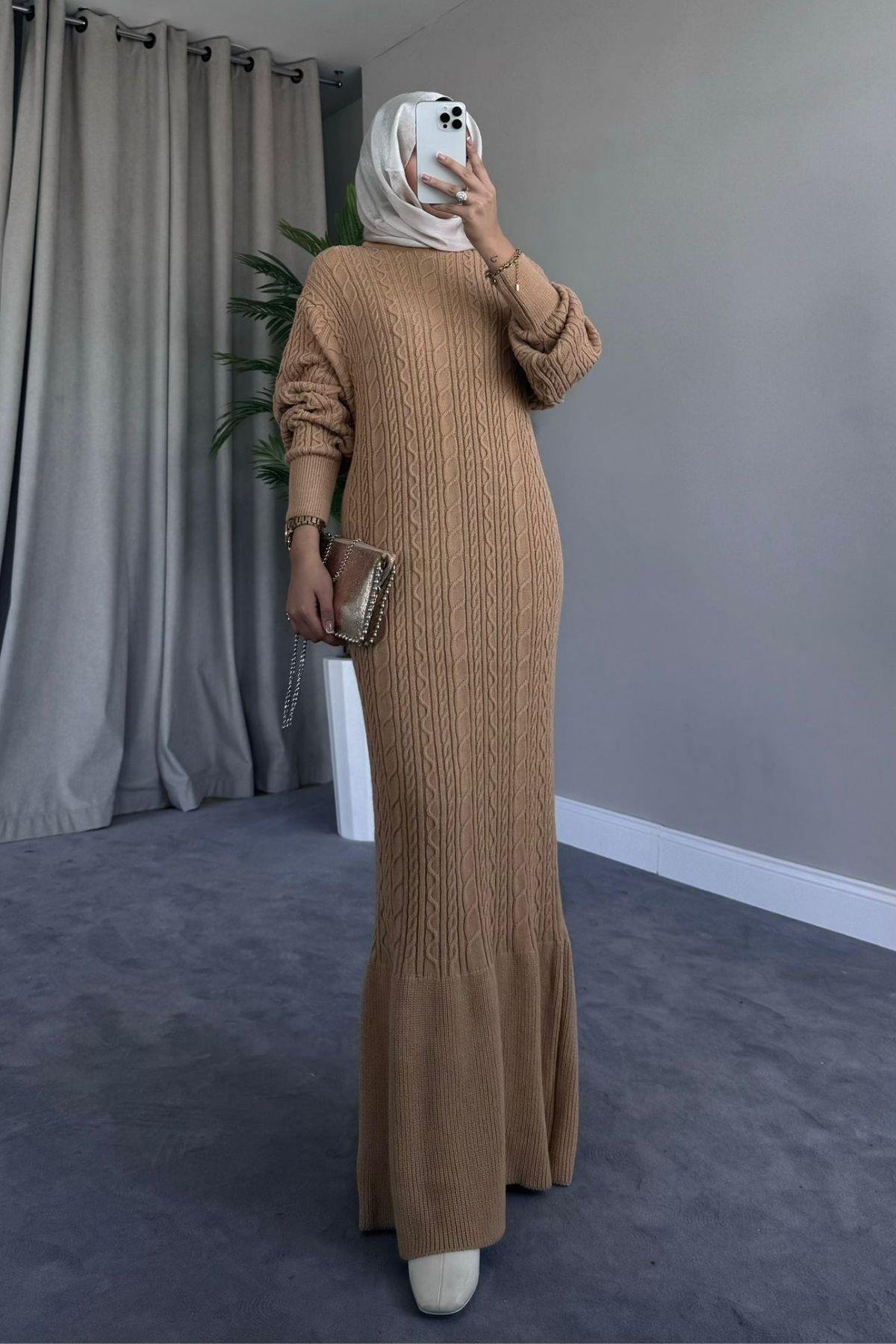 Örgü Triko Elbise Camel, Fiyatları 