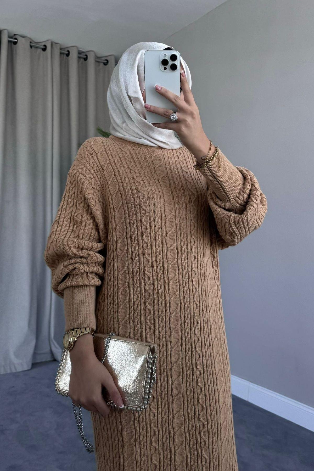 Örgü Triko Elbise Camel, Fiyatları 