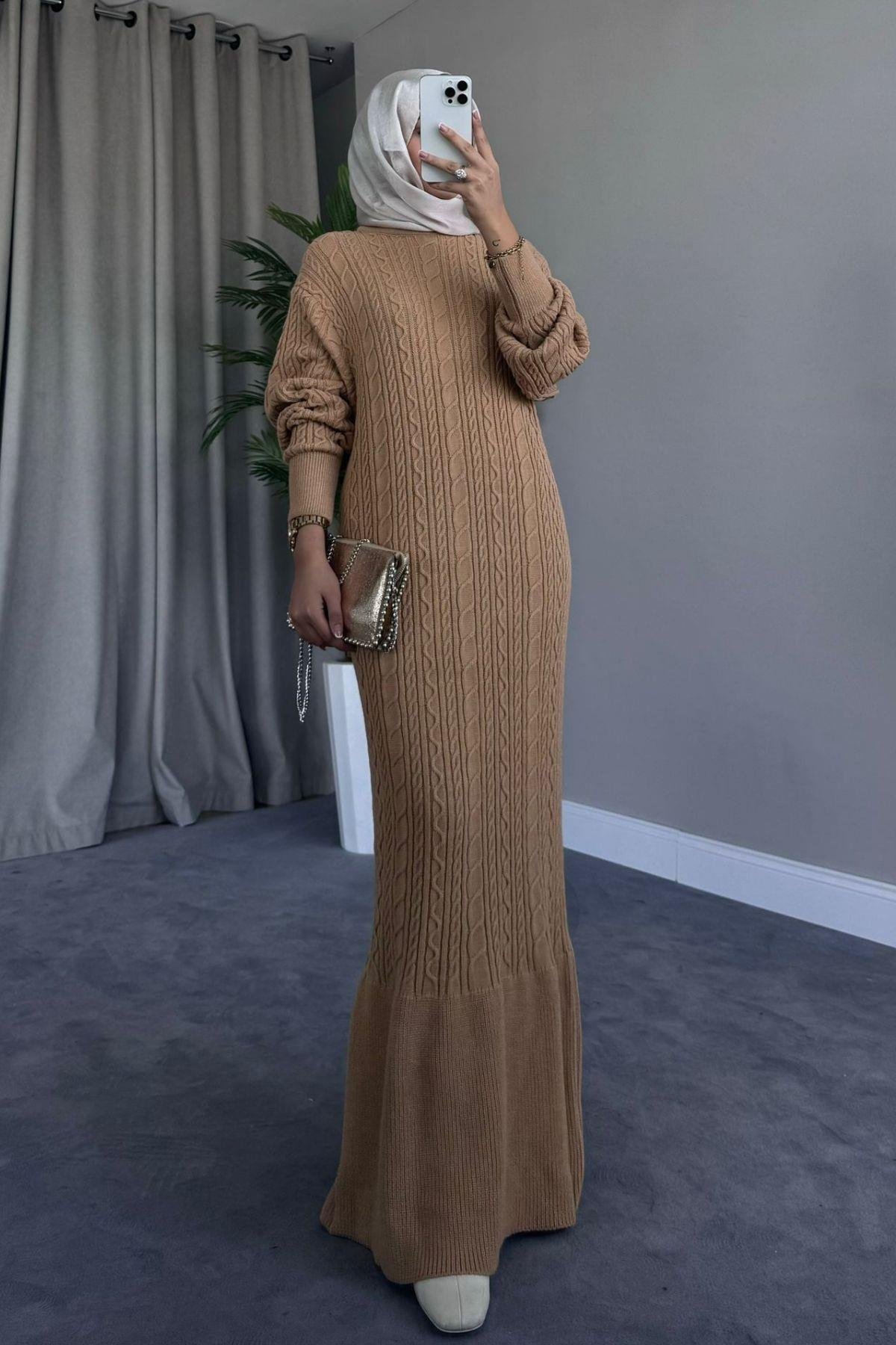 Örgü Triko Elbise Camel, Fiyatları 