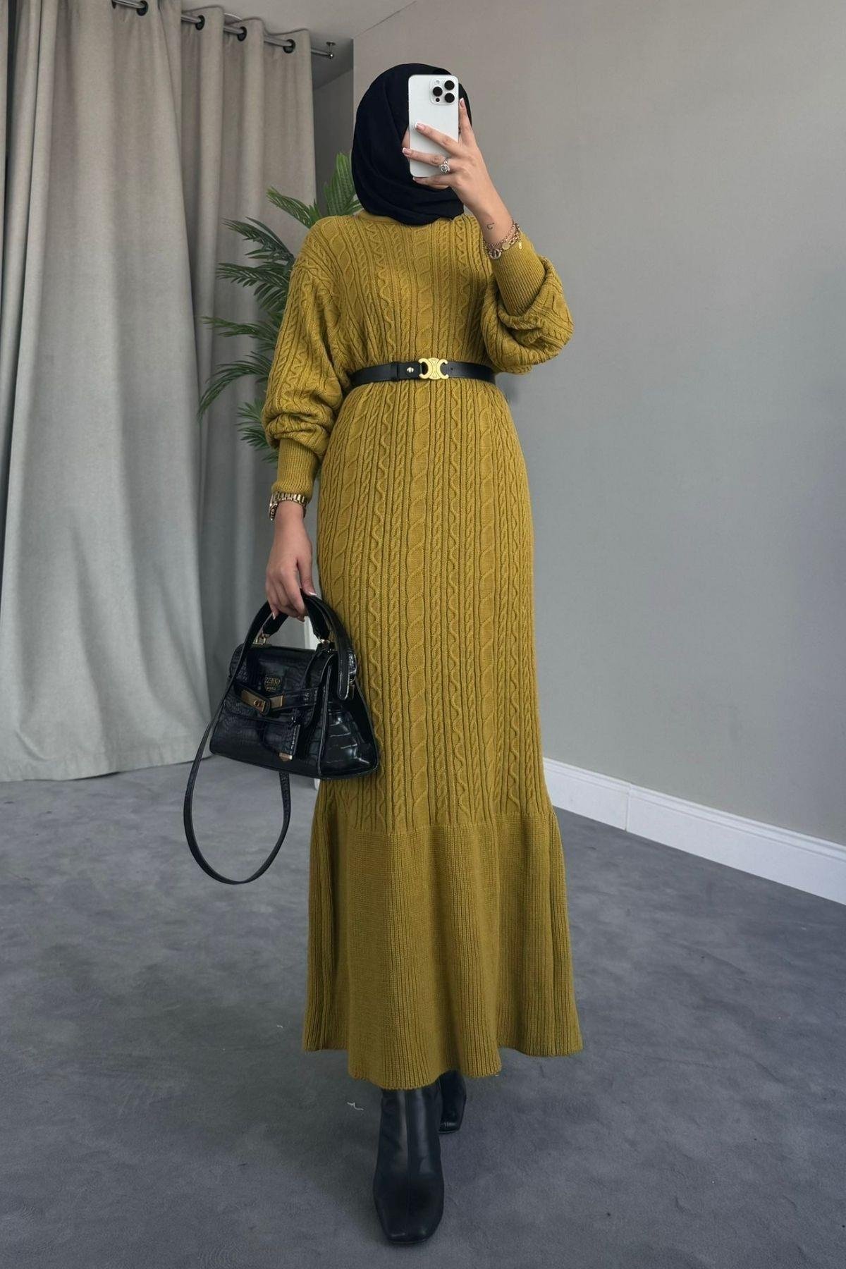 Örgü Triko Elbise Yağyeşili, Fiyatları 