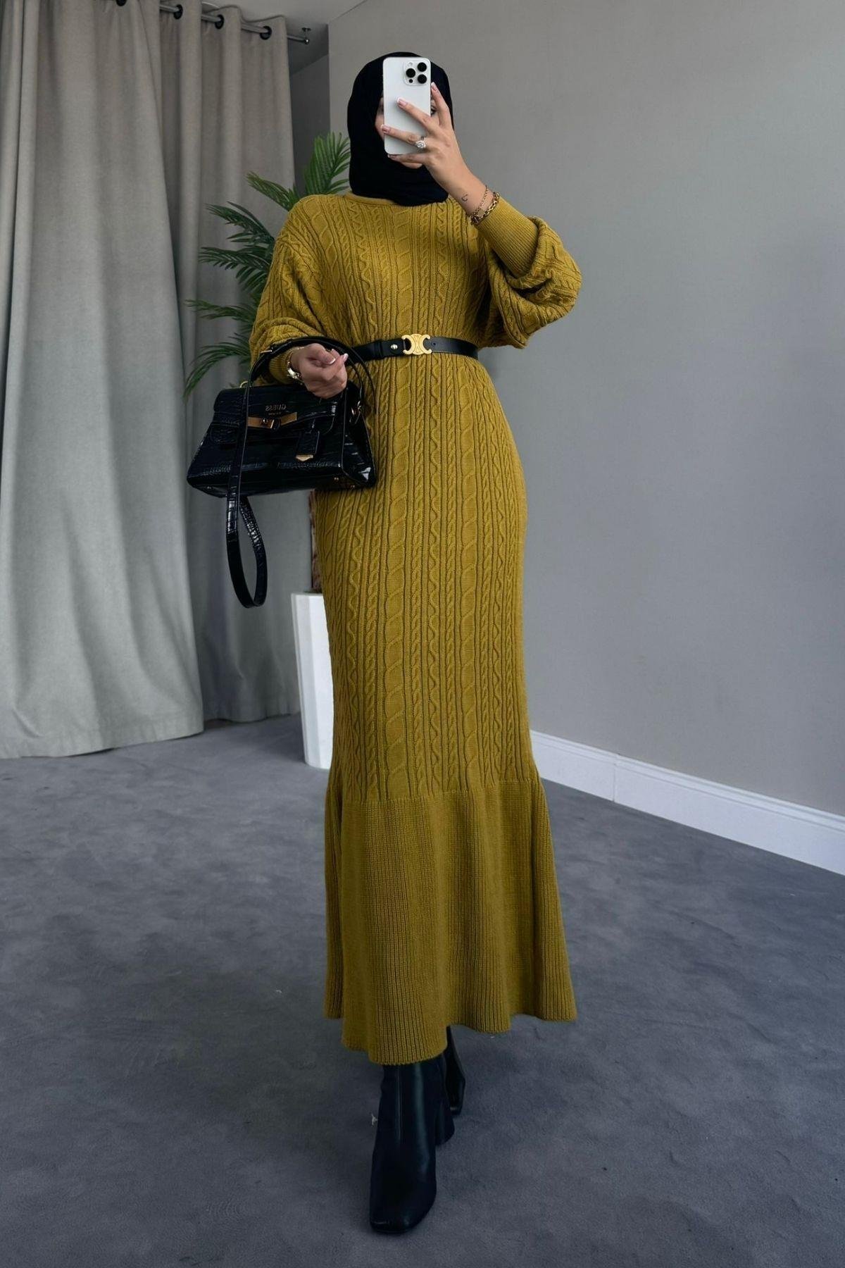 Örgü Triko Elbise Yağyeşili, Fiyatları 