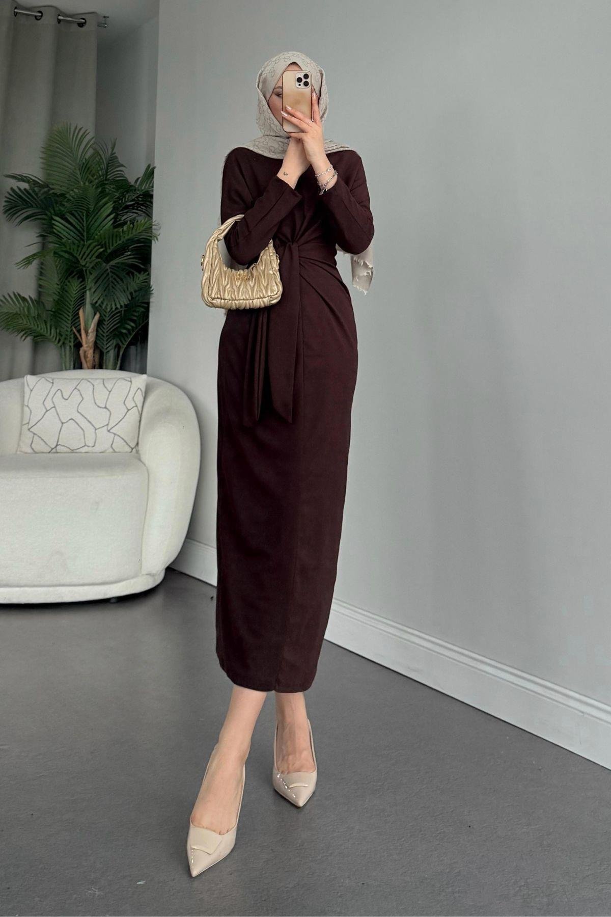 Orkide Elbise Acıkahve, Fiyatları Haza Moda | Tesettür Giyim | Orkide Elbise Acıkahve