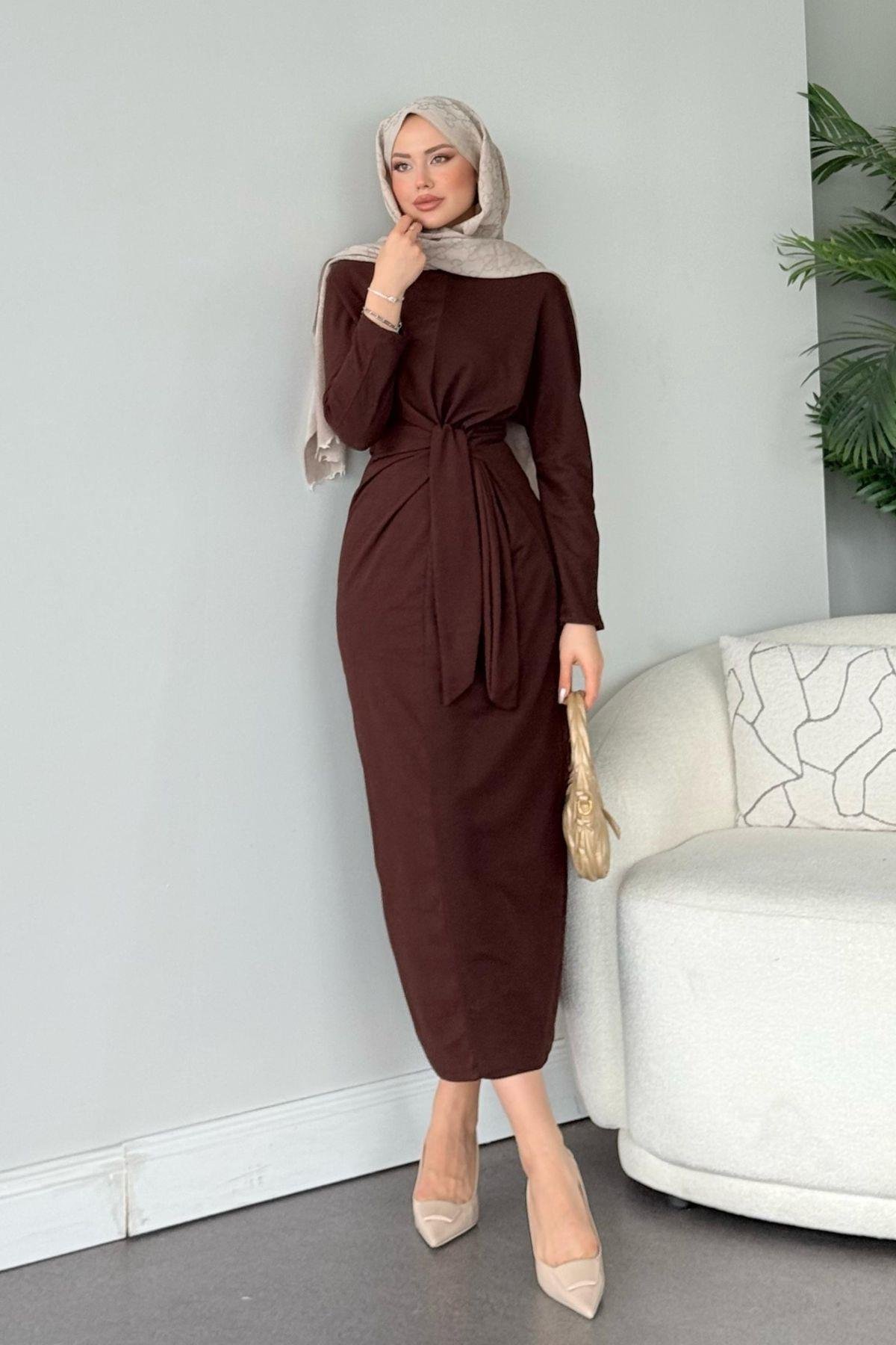Orkide Elbise Acıkahve, Fiyatları Haza Moda | Tesettür Giyim | Orkide Elbise Acıkahve