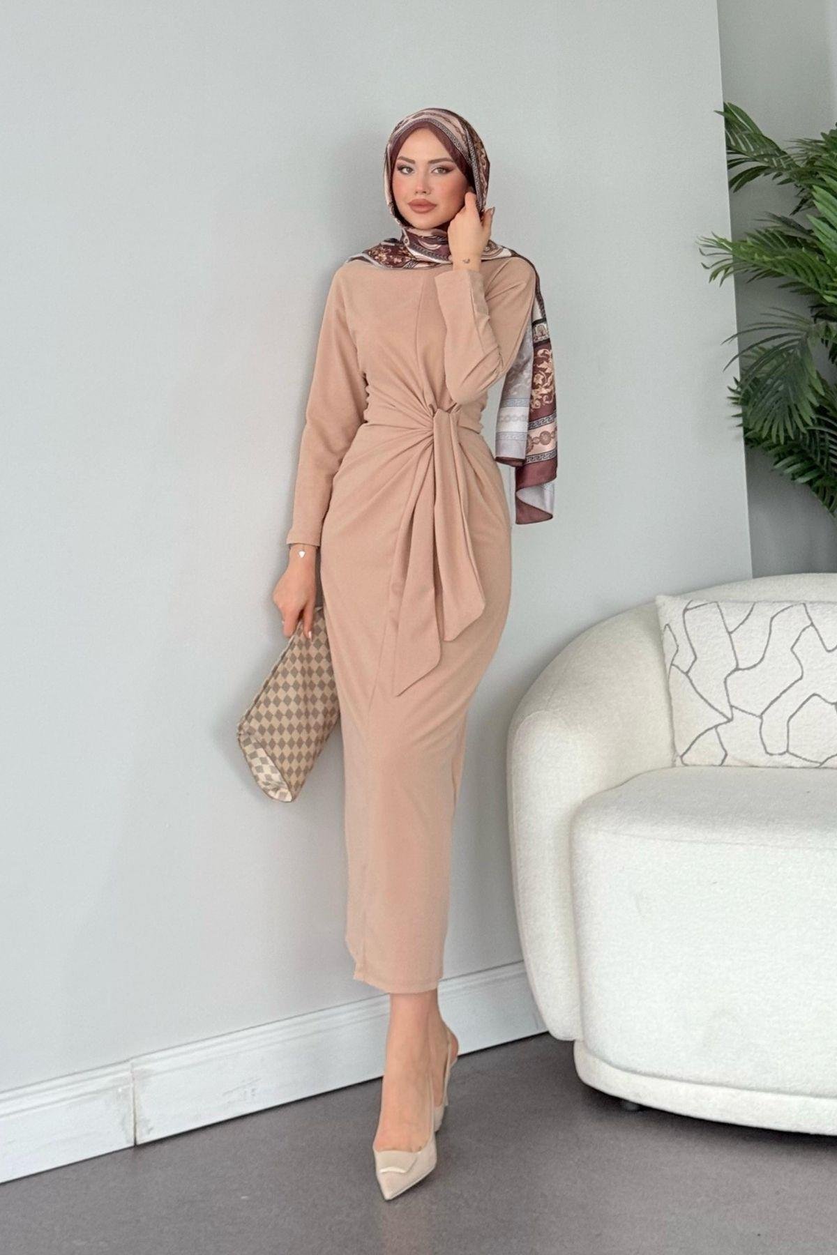 Orkide Elbise Bej, Fiyatları Haza Moda | Tesettür Giyim | Orkide Elbise Bej