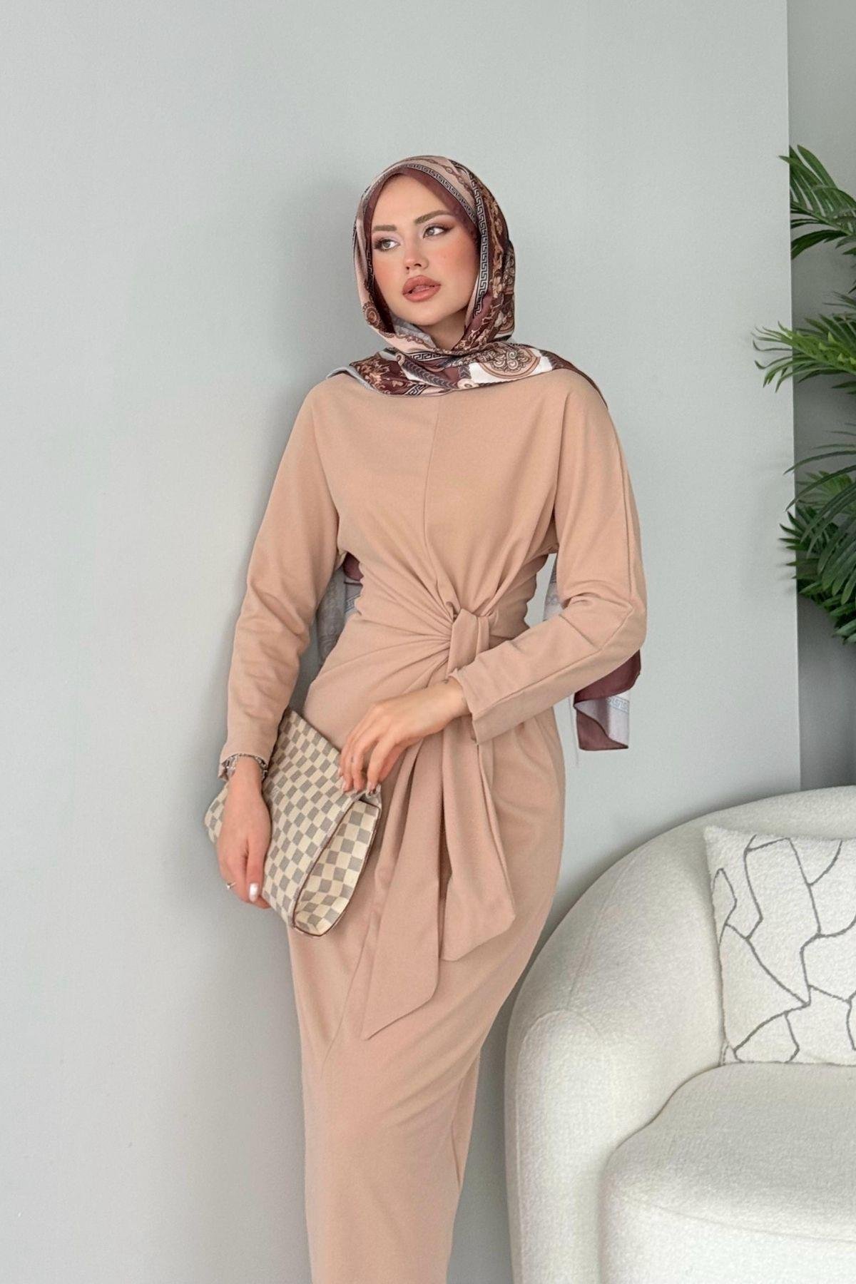 Orkide Elbise Bej, Fiyatları Haza Moda | Tesettür Giyim | Orkide Elbise Bej