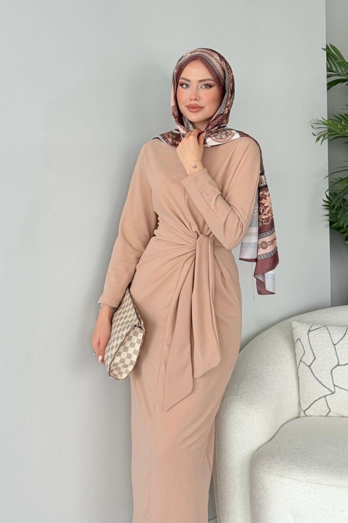 Orkide Elbise Bej, Fiyatları Haza Moda | Tesettür Giyim | Orkide Elbise Bej