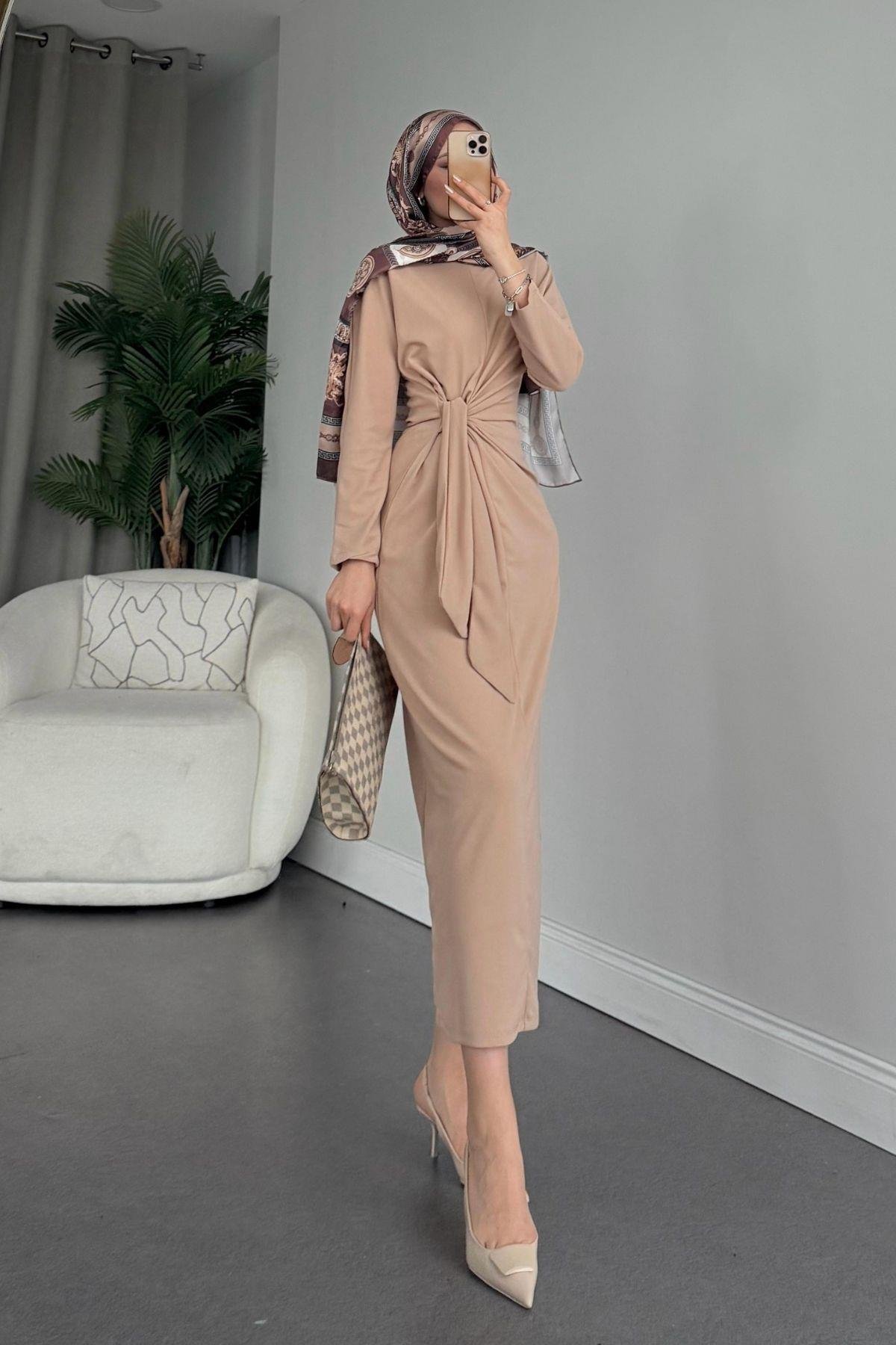 Orkide Elbise Bej, Fiyatları Haza Moda | Tesettür Giyim | Orkide Elbise Bej