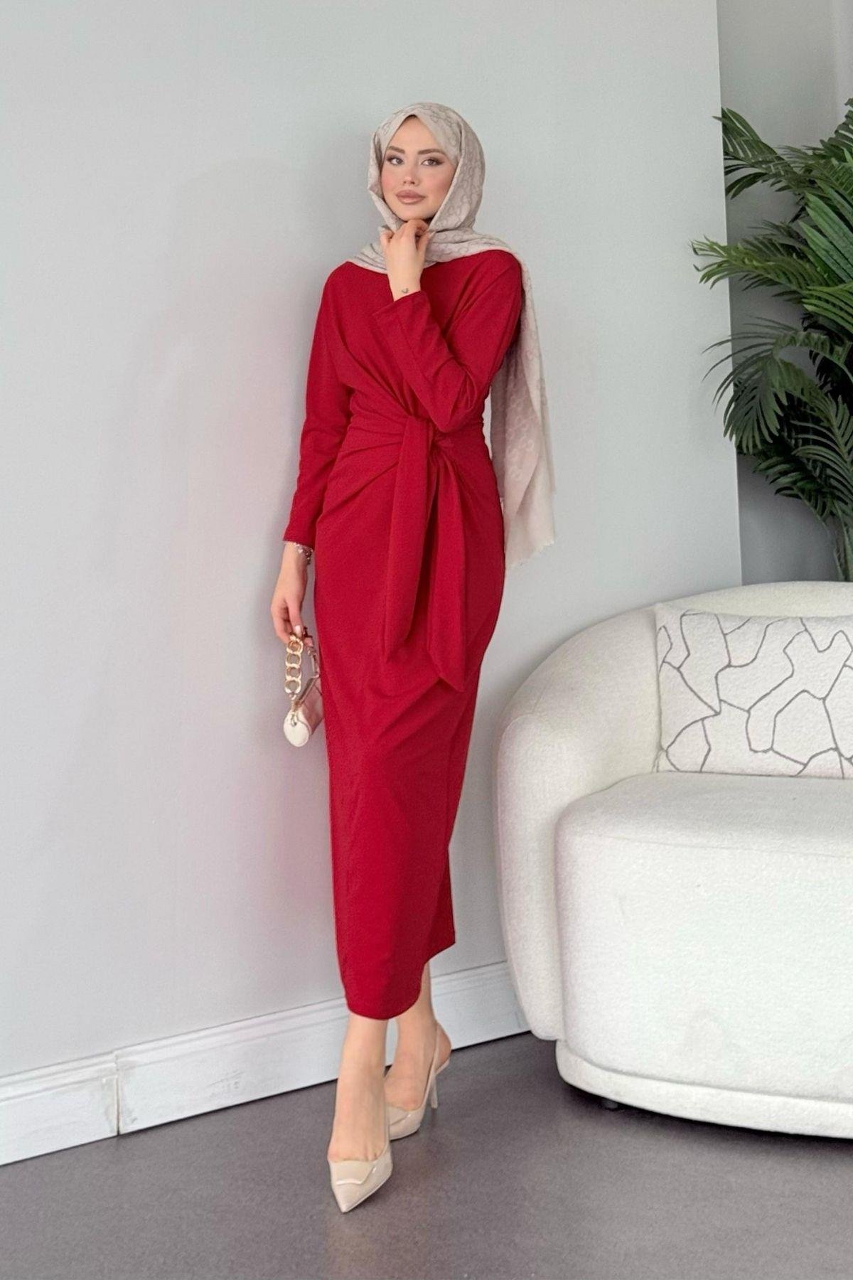 Orkide Elbise Kırmızı, Fiyatları Haza Moda | Tesettür Giyim | Orkide Elbise Kırmızı