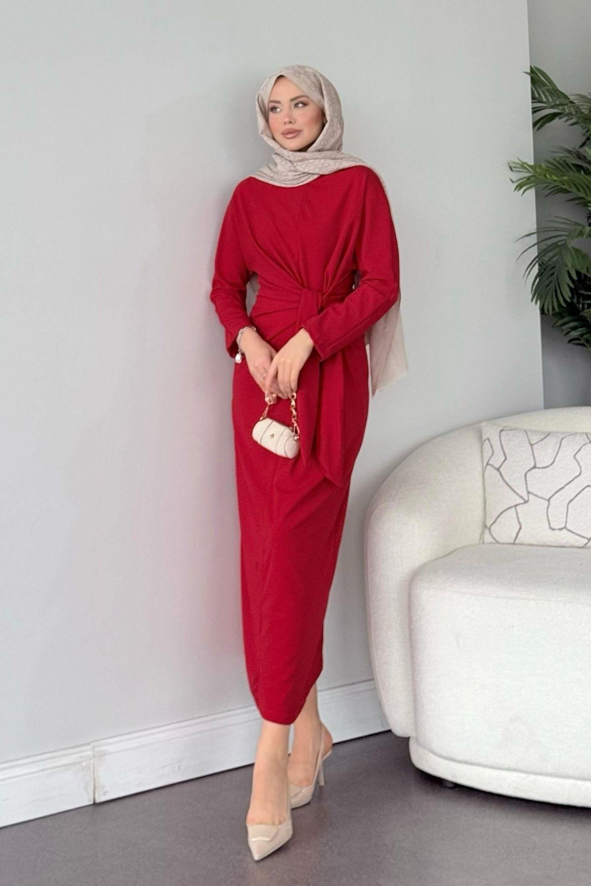 Orkide Elbise Kırmızı, Fiyatları Haza Moda | Tesettür Giyim | Orkide Elbise Kırmızı