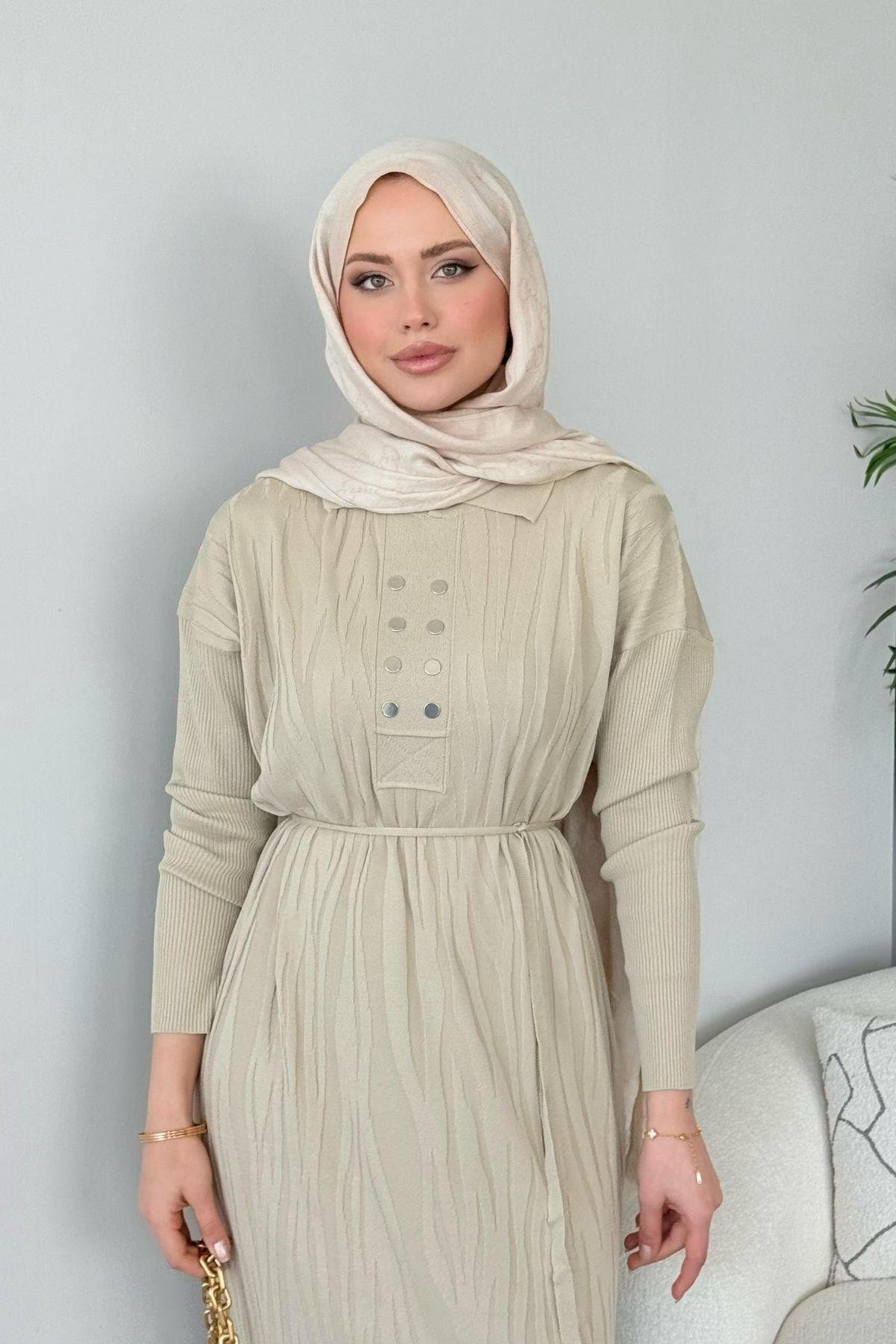 Osaka Zebra Desen Merserize Elbise Bej, Fiyatları Osaka Zebra Desen Merserize Elbise Bej- Haza Moda 