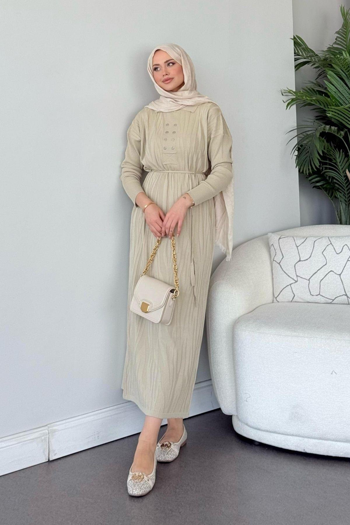 Osaka Zebra Desen Merserize Elbise Bej, Fiyatları Osaka Zebra Desen Merserize Elbise Bej- Haza Moda 