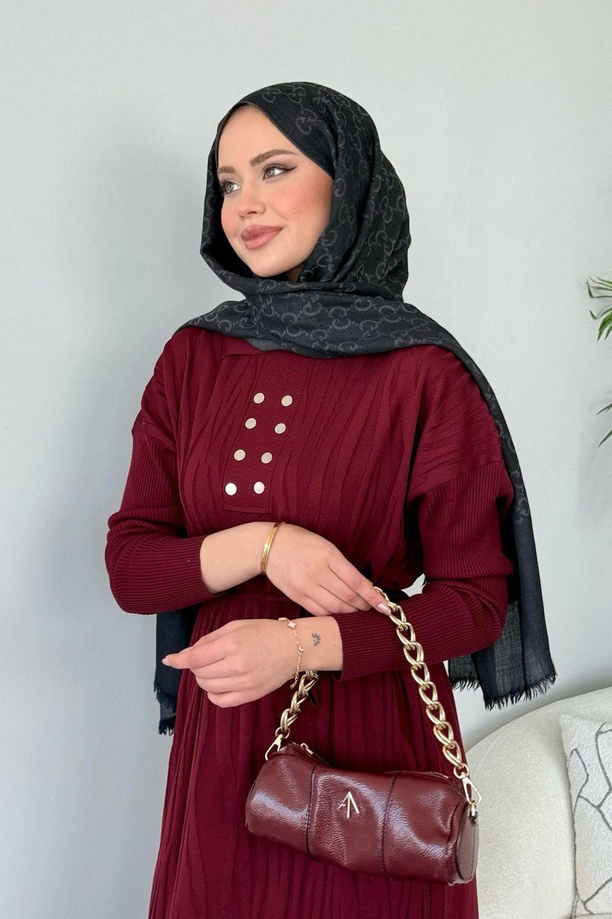 Osaka Zebra Desen Merserize Elbise Bordo, Fiyatları Osaka Zebra Desen Merserize Elbise Bordo- Haza Moda 