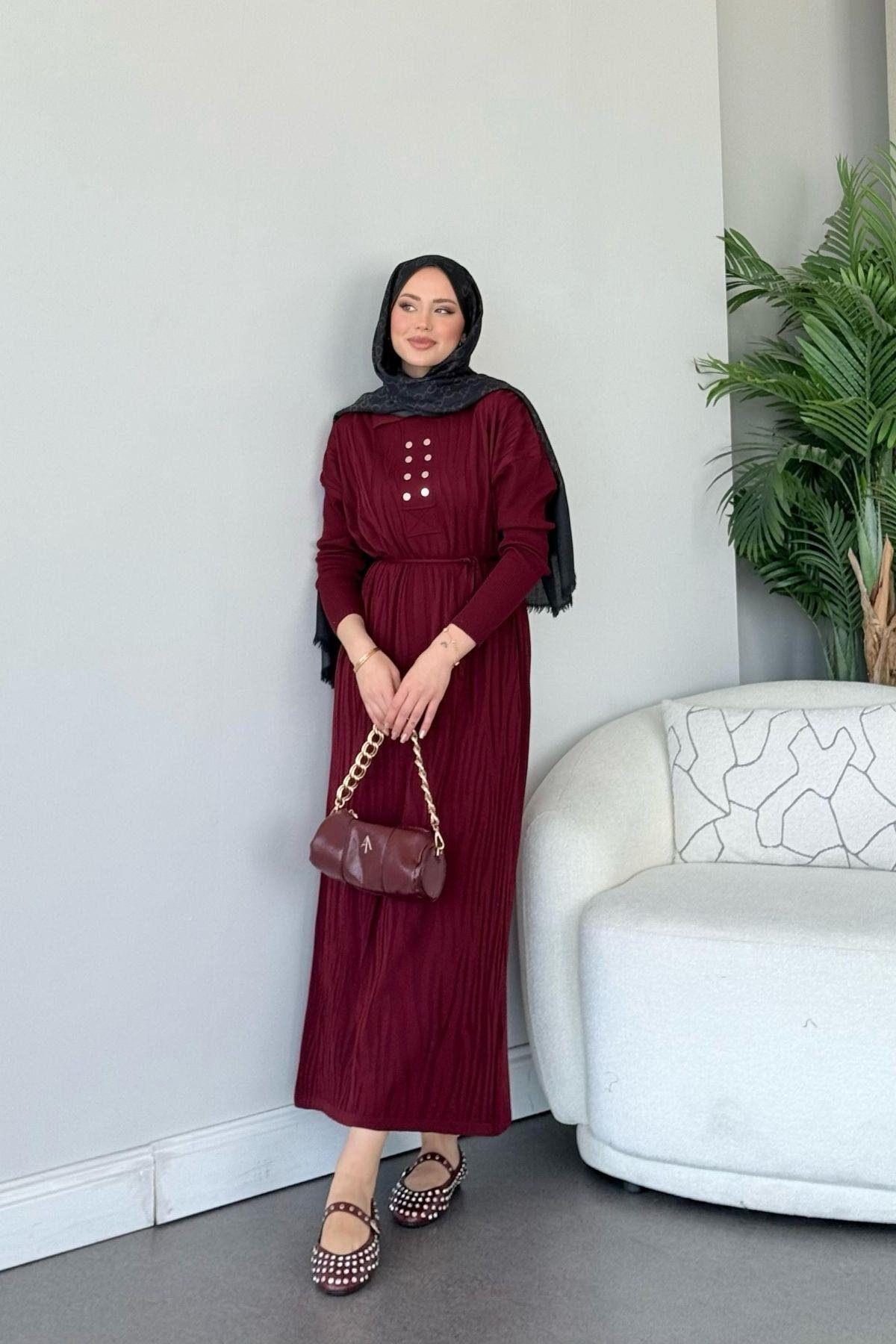 Osaka Zebra Desen Merserize Elbise Bordo, Fiyatları Osaka Zebra Desen Merserize Elbise Bordo- Haza Moda 